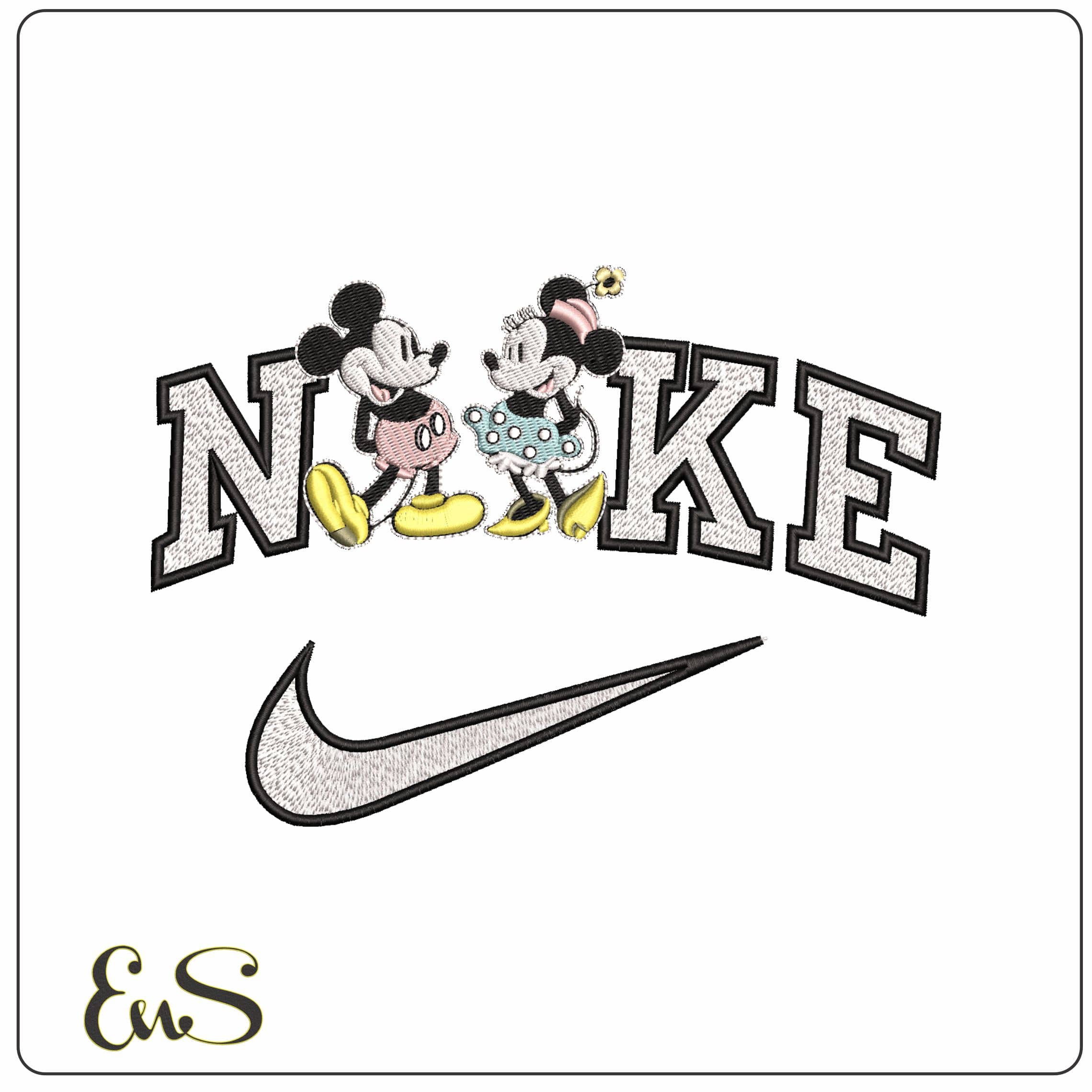 Nike Old Fashion Mickey and Minnie Mouse   - Elegant embroidery design file-instant download