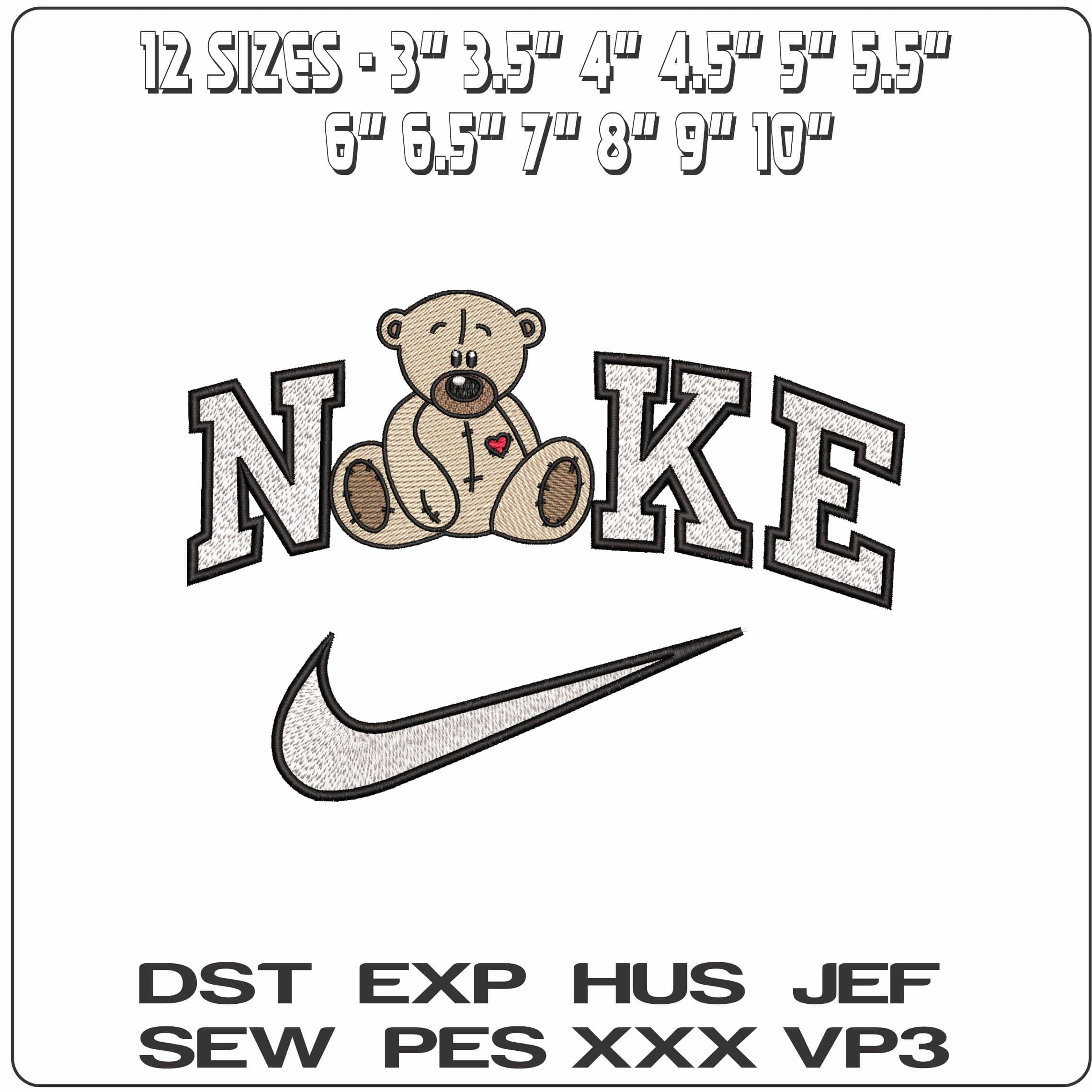 Nike Old Teddy Bear with Stitched Heart   - Elegant embroidery design file-instant download — view 2