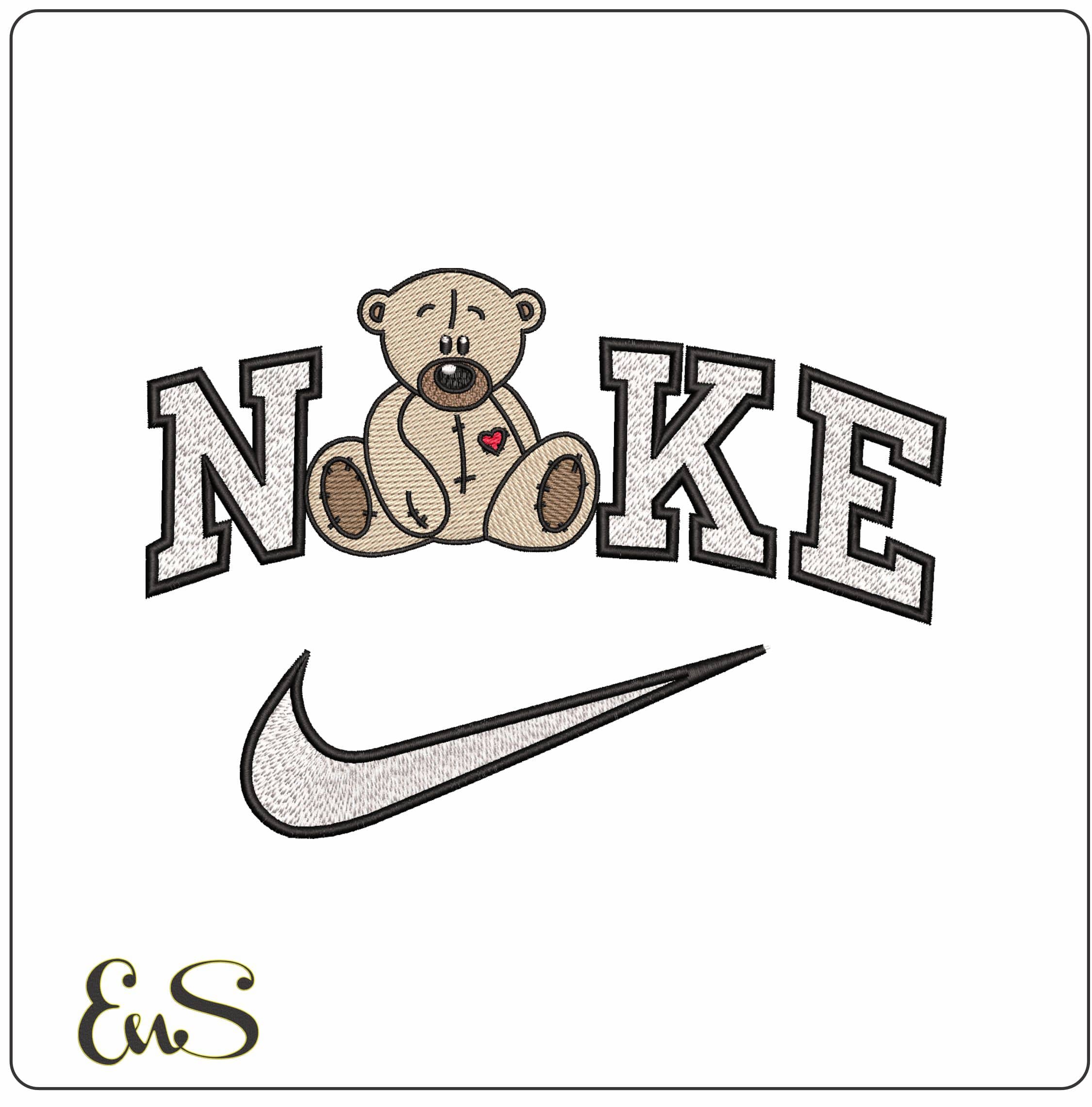 Nike Old Teddy Bear with Stitched Heart   - Elegant embroidery design file-instant download
