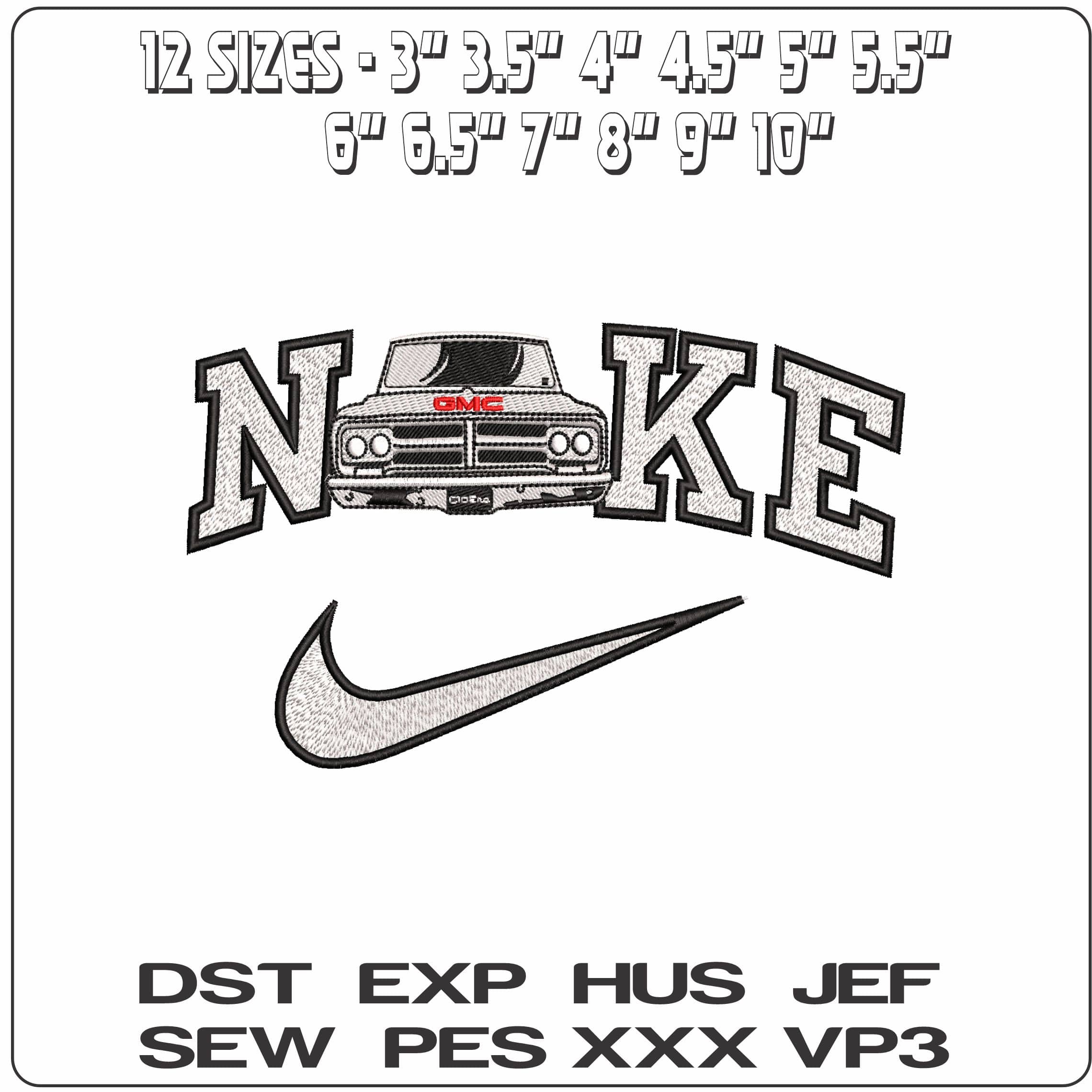 Nike Outline GMC Truck   - Elegant embroidery design file-instant download — view 2