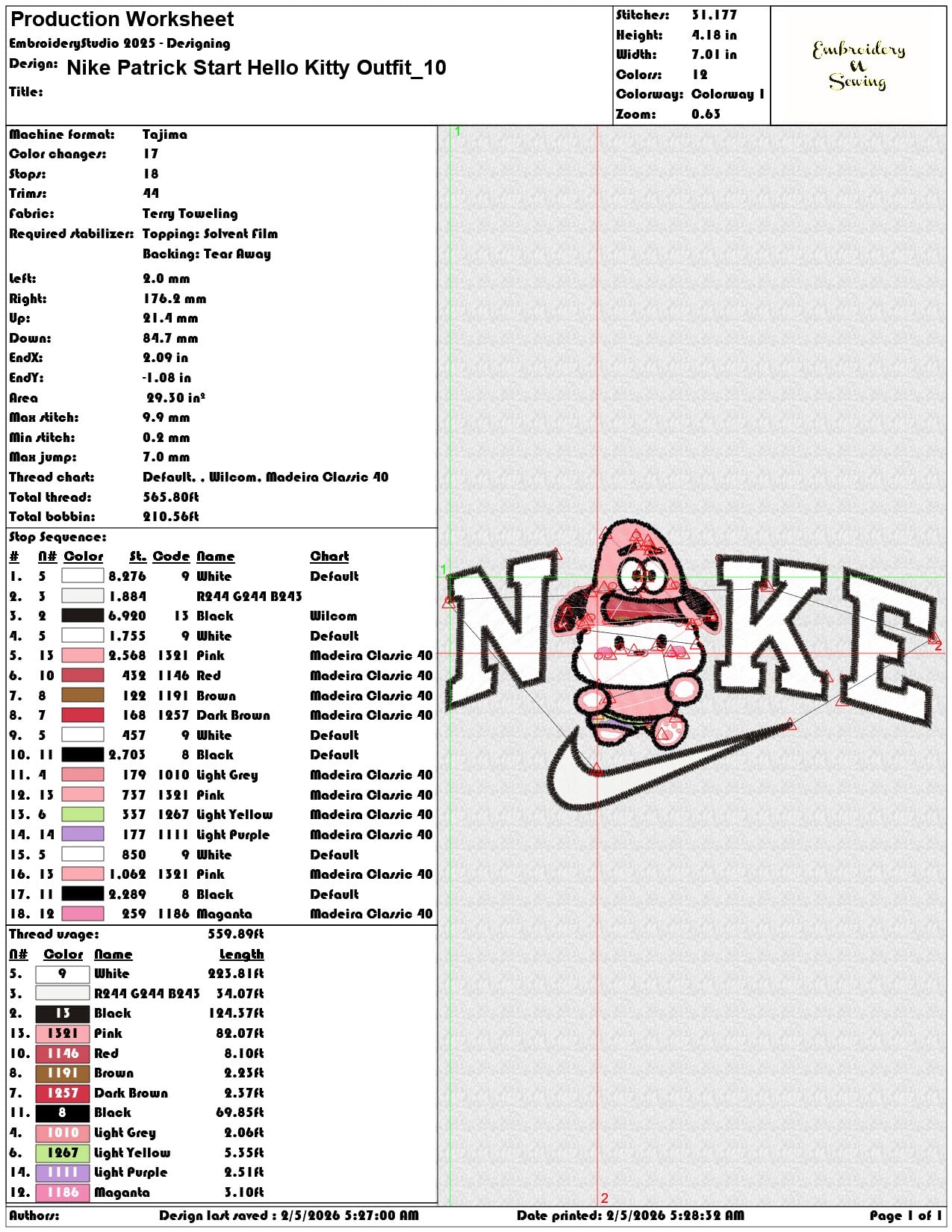 Nike Patrick Start Hello Kitty Outfit   - Elegant embroidery design file-instant download — view 3