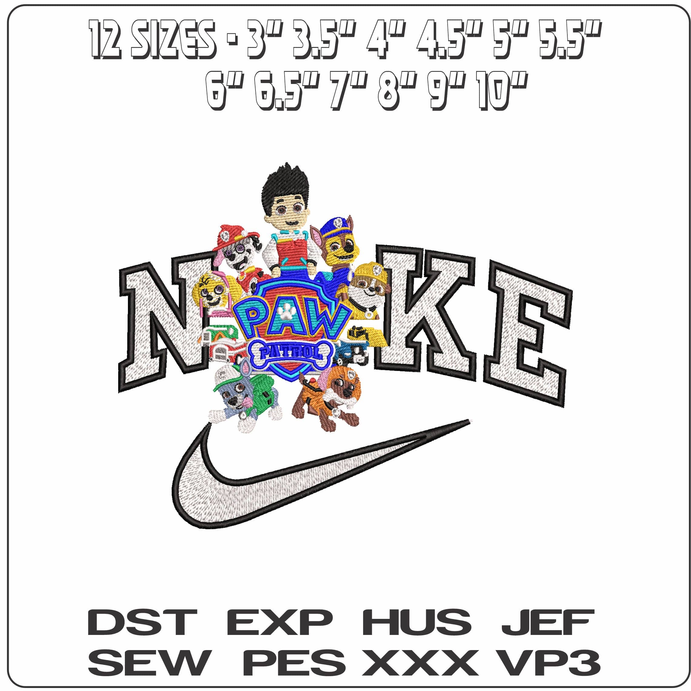 Nike Paw Patrol characters round Logo   - Elegant embroidery design file-instant download — view 2