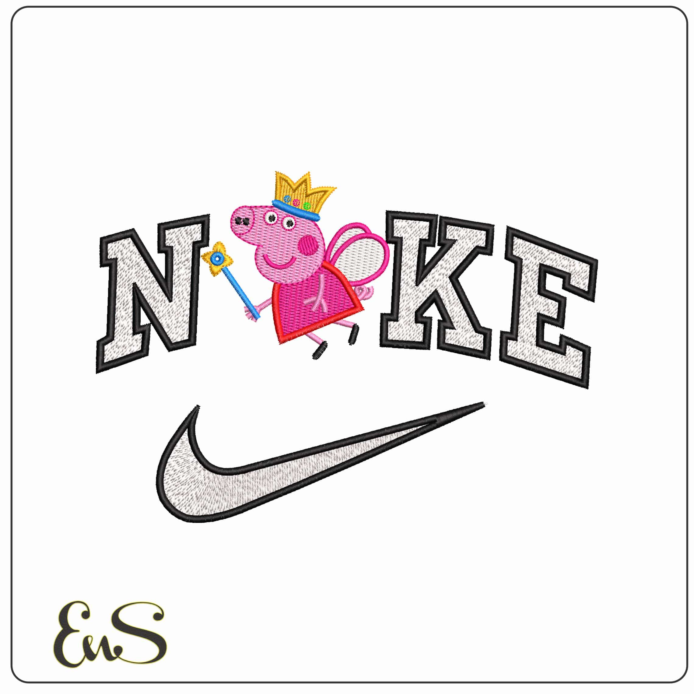 Nike Pepper Pig Fairy Flying   - Elegant embroidery design file-instant download