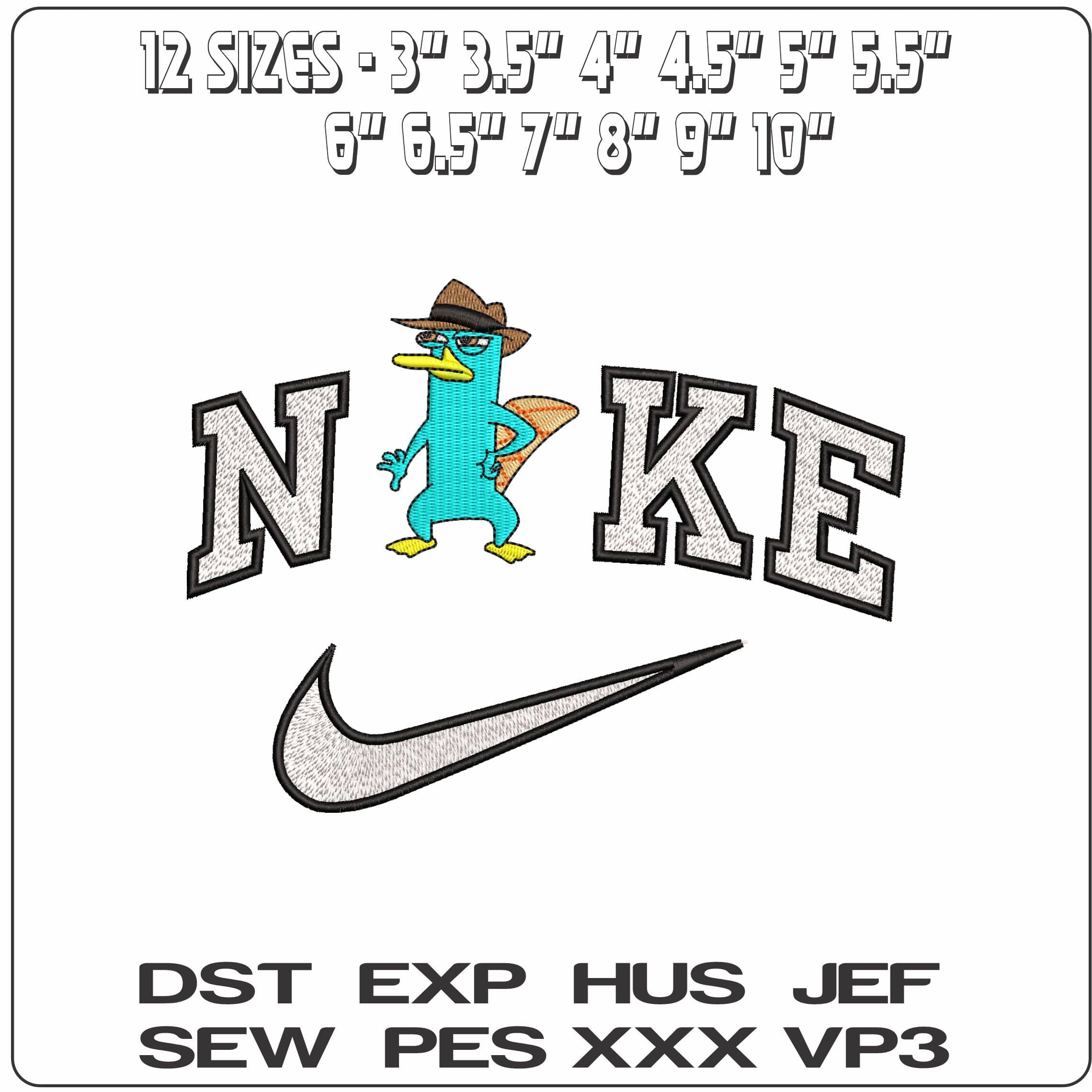 Nike Perry the Platypus Agent PI Phineas and Ferb Cartoon   - Elegant embroidery design file-instant download — view 2