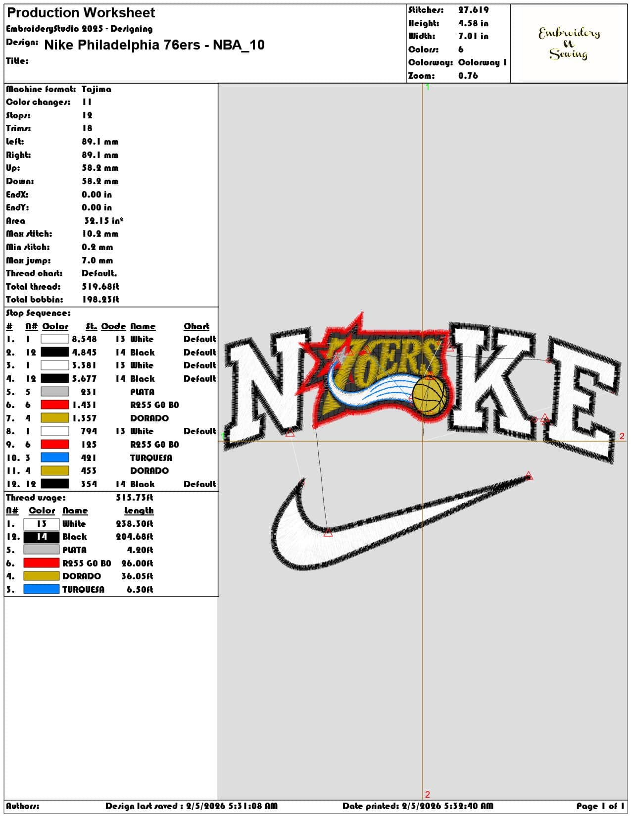 Nike Philadelphia 76ers NBA   - Elegant embroidery design file-instant download — view 3