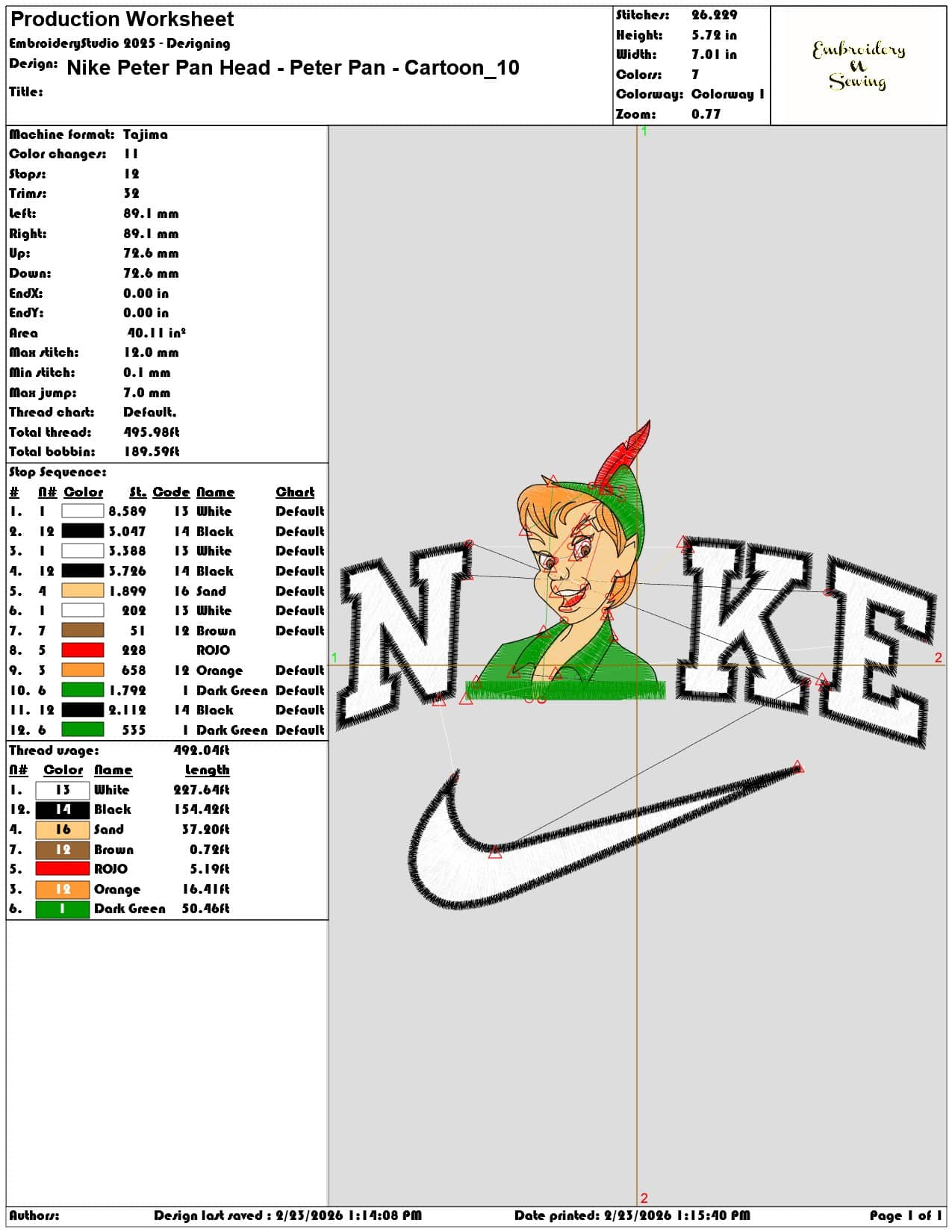 Nike Peter Pan Head Peter Pan Cartoon   - Elegant embroidery design file-instant download — view 3