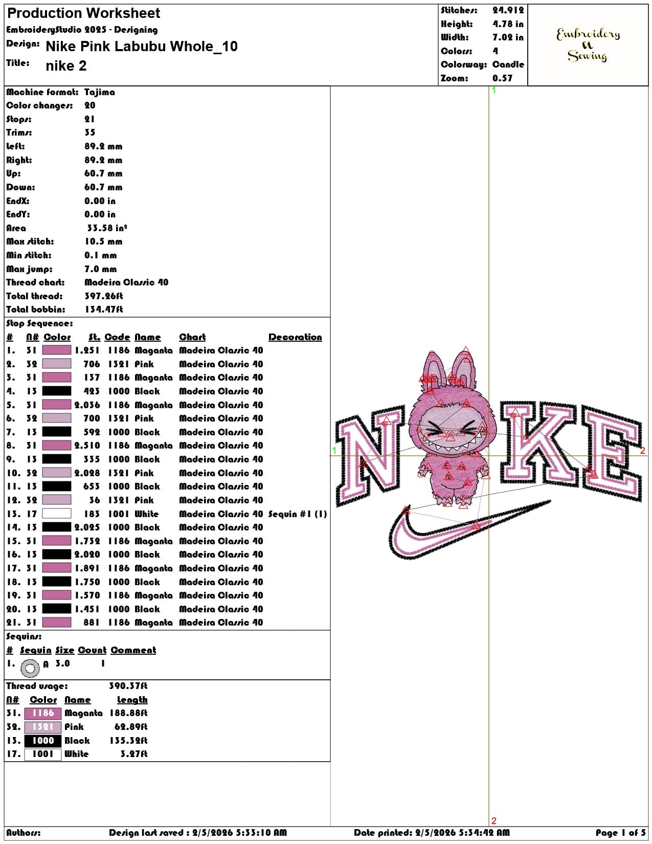 Nike Pink Labubu Whole   - Elegant embroidery design file-instant download — view 3