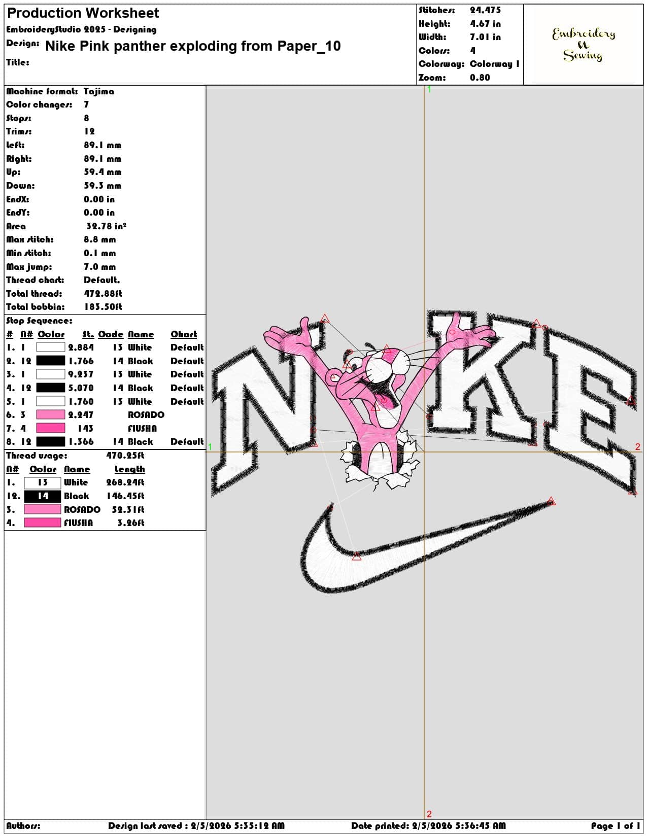 Nike Pink panther exploding from Paper   - Elegant embroidery design file-instant download — view 3