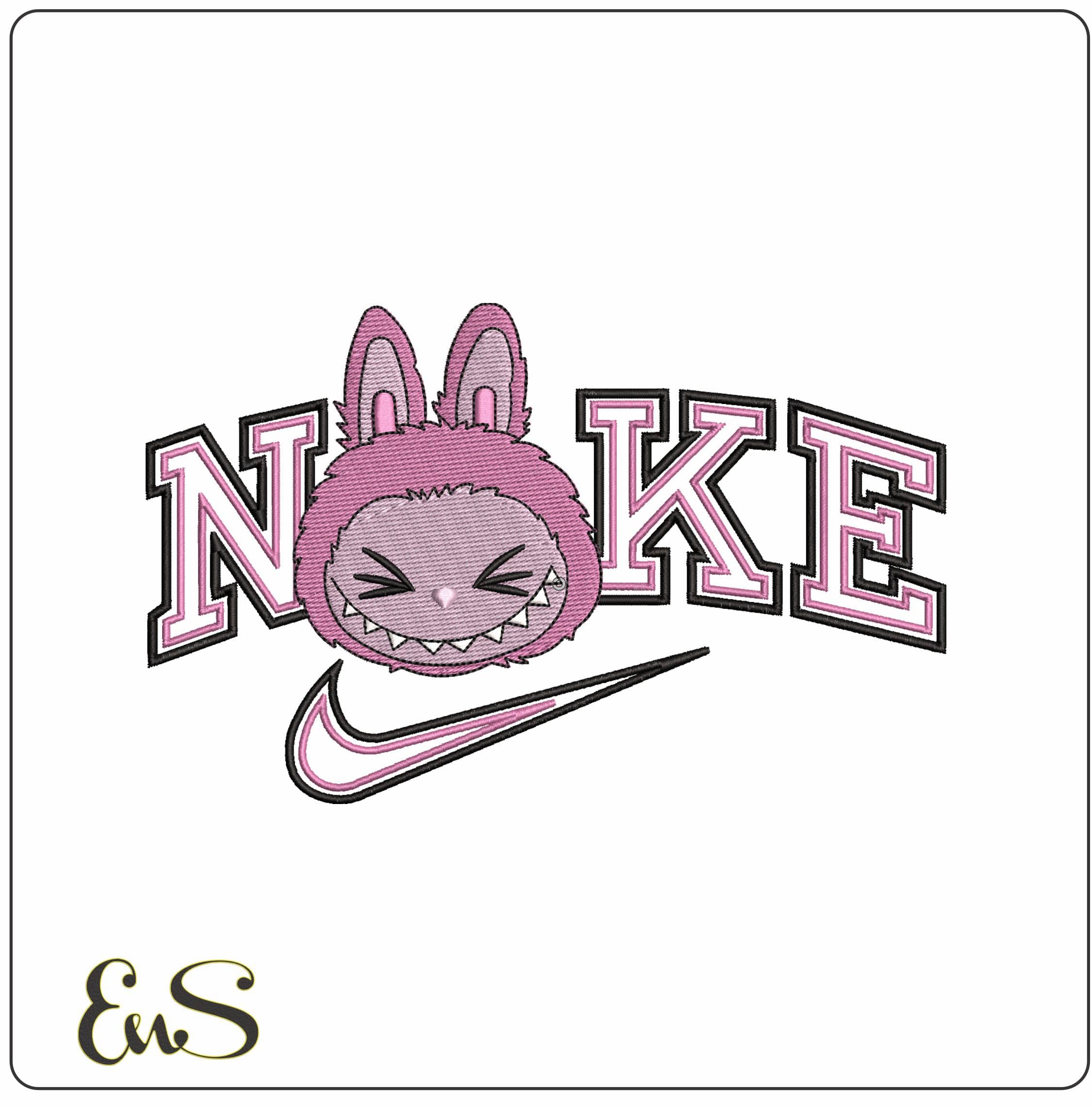 Nike Pinke Labubu Head   - Elegant embroidery design file-instant download