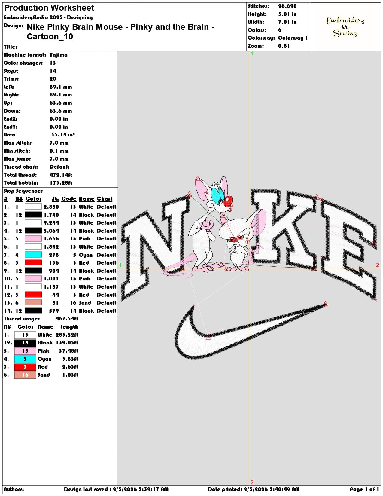 Nike Pinky Brain Mouse Pinky and the Brain Cartoon   - Elegant embroidery design file-instant download — view 3