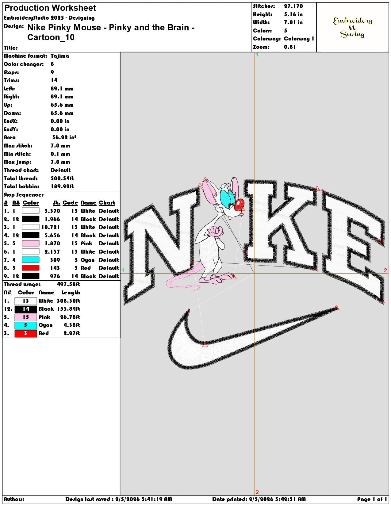Nike Pinky Mouse Pinky and the Brain Cartoon   - Elegant embroidery design file-instant download — view 3