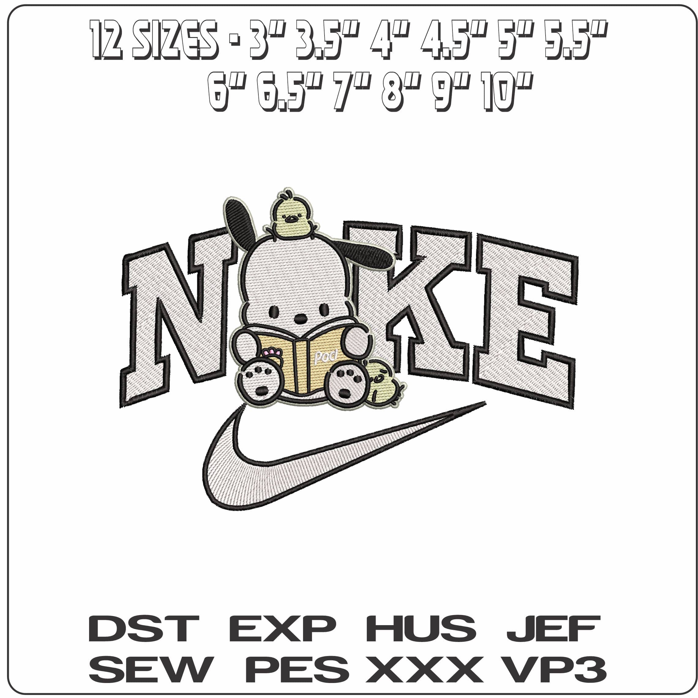 Nike Pochacco Reading a Book   - Elegant embroidery design file-instant download — view 2
