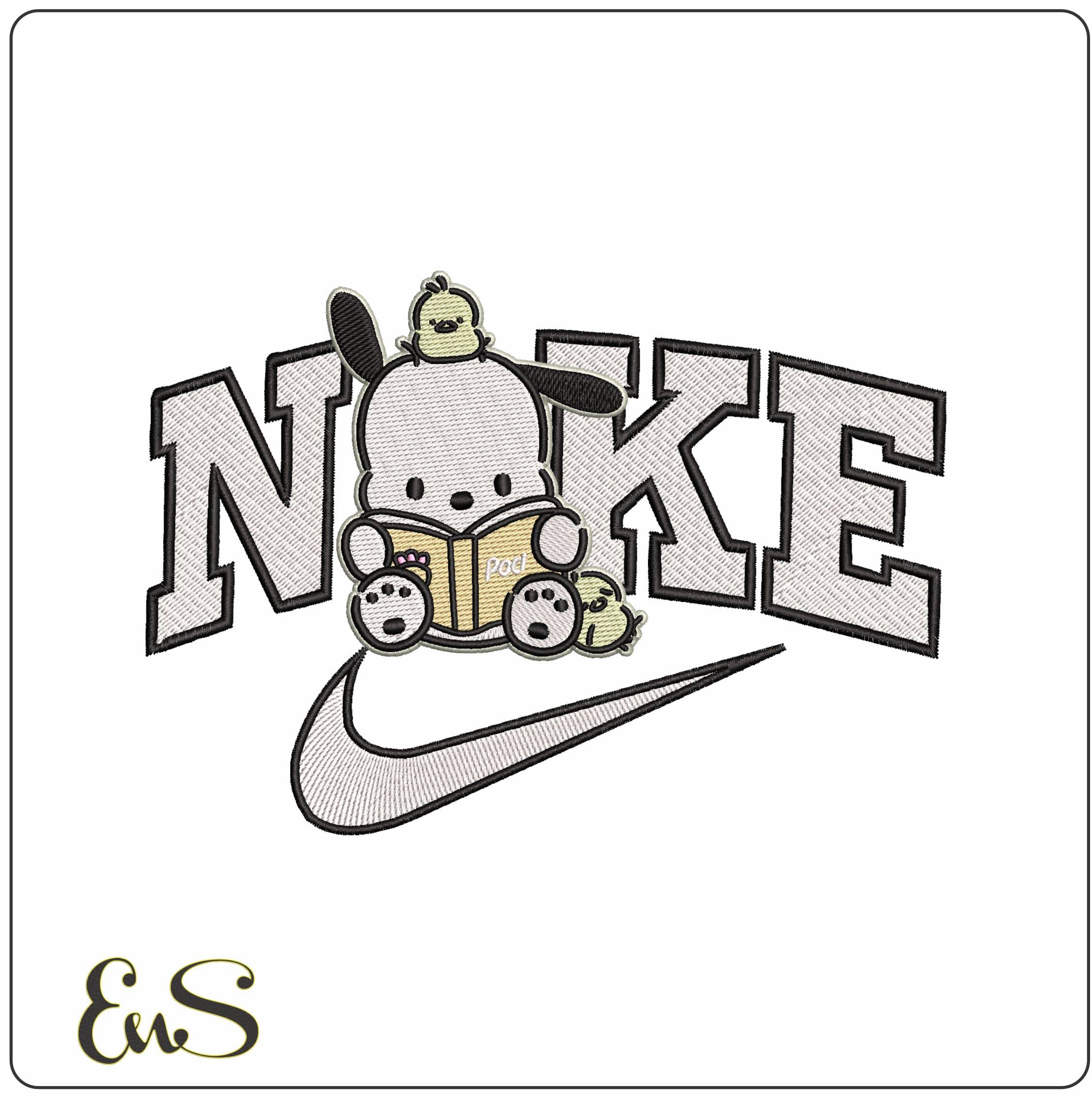 Nike Pochacco Reading a Book   - Elegant embroidery design file-instant download