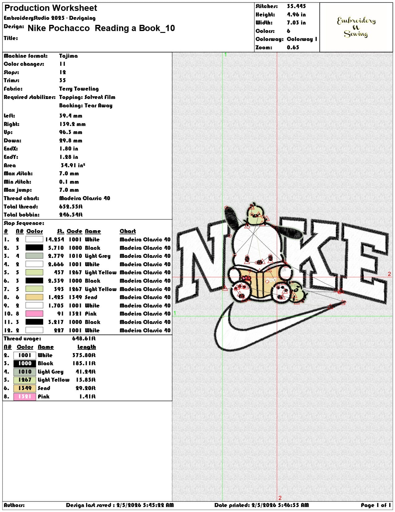 Nike Pochacco Reading a Book   - Elegant embroidery design file-instant download — view 3