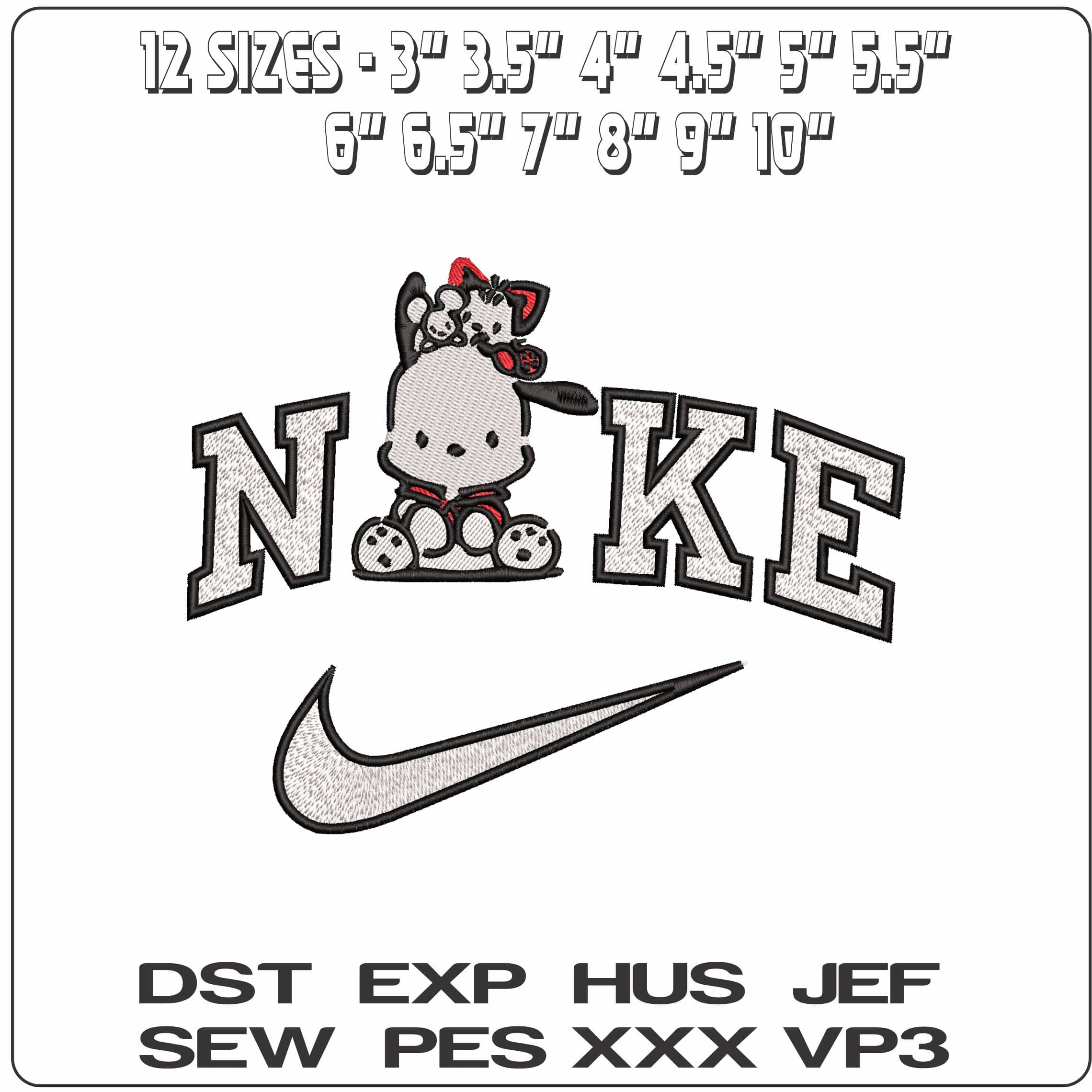 Nike Pochacco and Pochami Hello Kitty   - Elegant embroidery design file-instant download — view 2