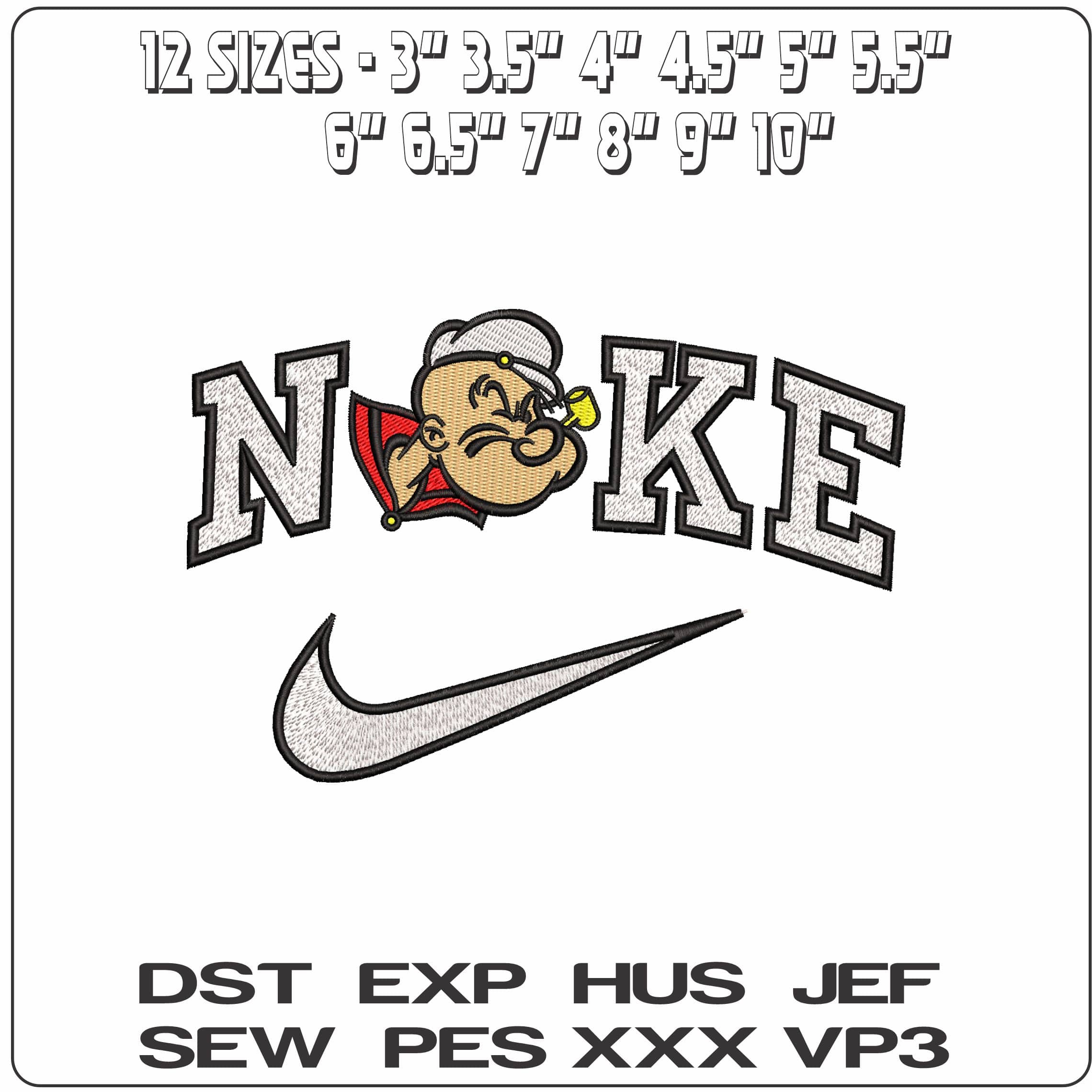 Nike Popeye Head Cartoon  - Elegant embroidery design file-instant download — view 2