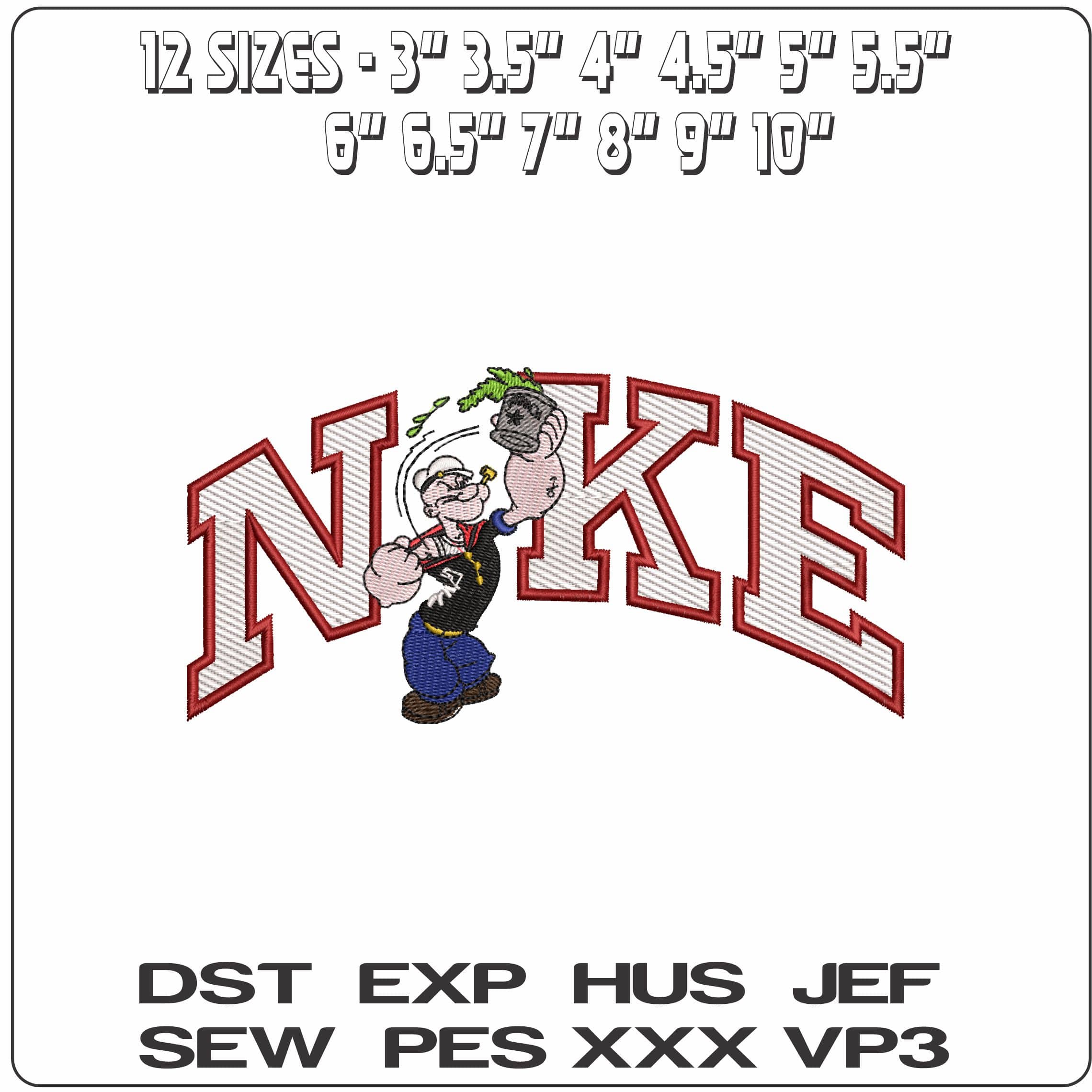 Nike Popeye with Spinach can  - Elegant embroidery design file-instant download — view 2