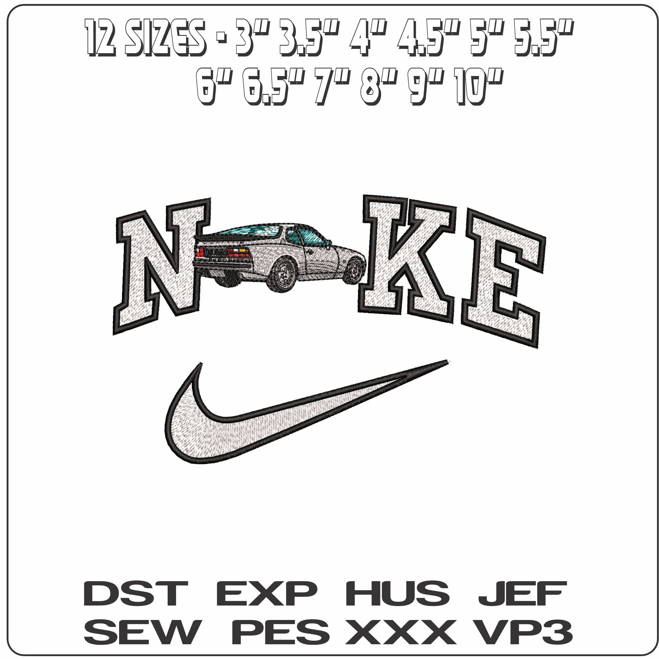 Nike Porsche auto 944  - Elegant embroidery design file-instant download — view 2