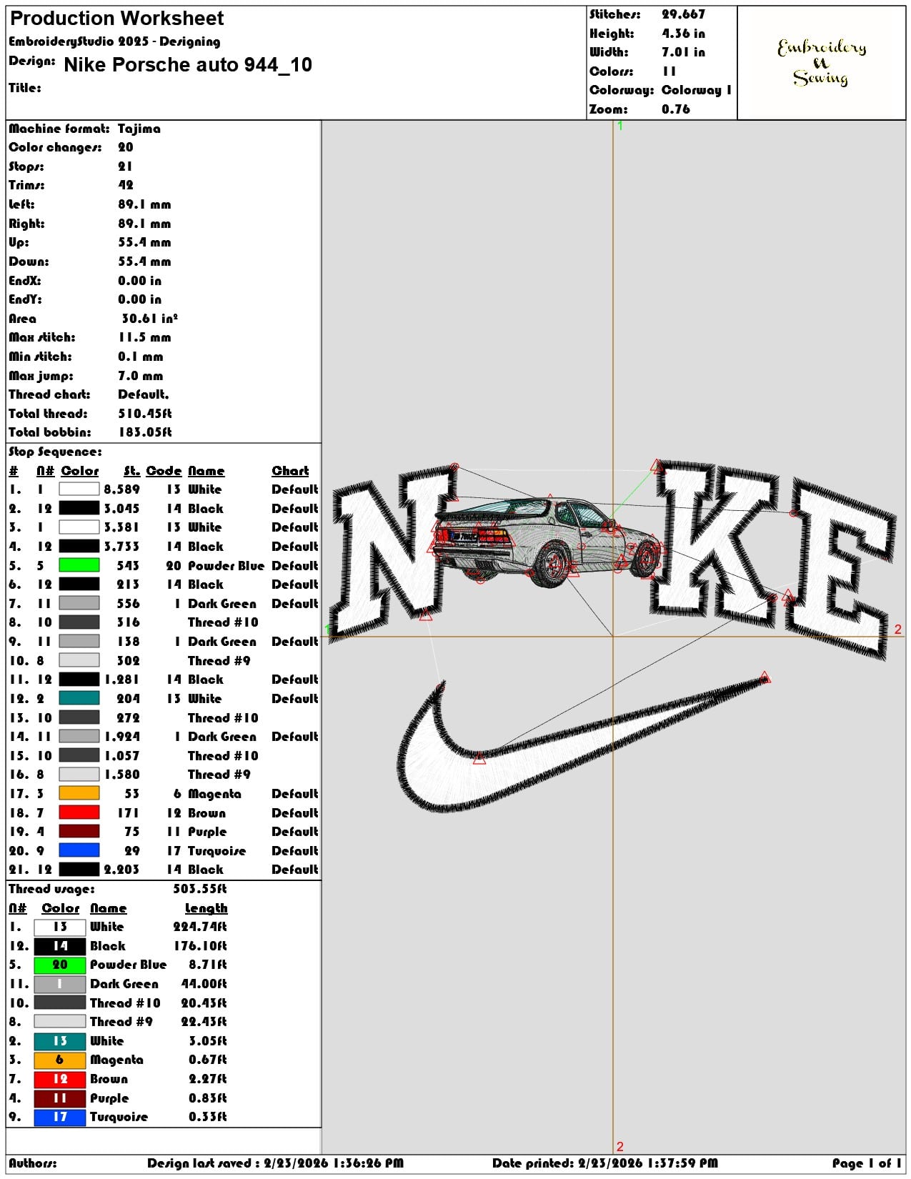 Nike Porsche auto 944  - Elegant embroidery design file-instant download — view 3