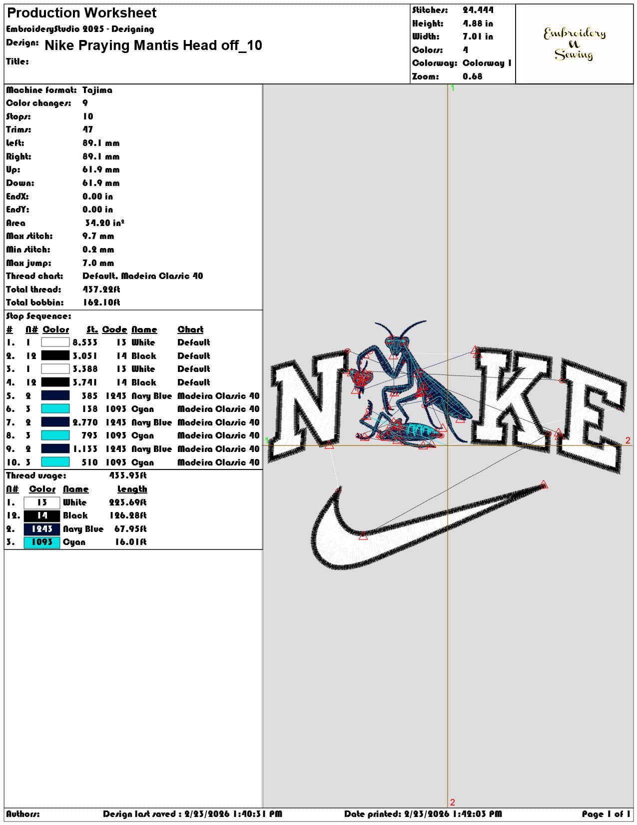 Nike Praying Mantis Head off  - Elegant embroidery design file-instant download — view 3