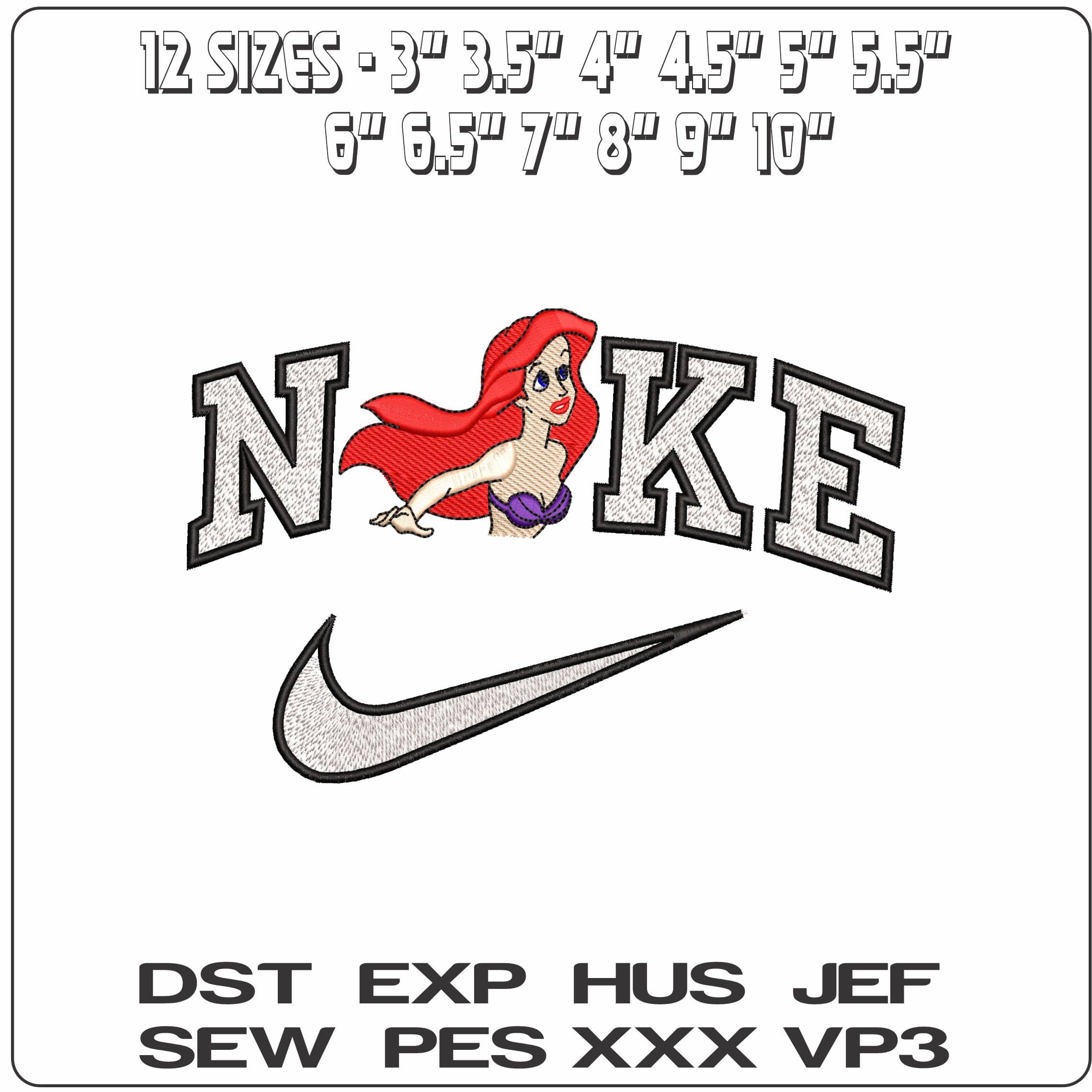 Nike Princess Ariel The Little Mermaid Disney  - Elegant embroidery design file-instant download — view 2