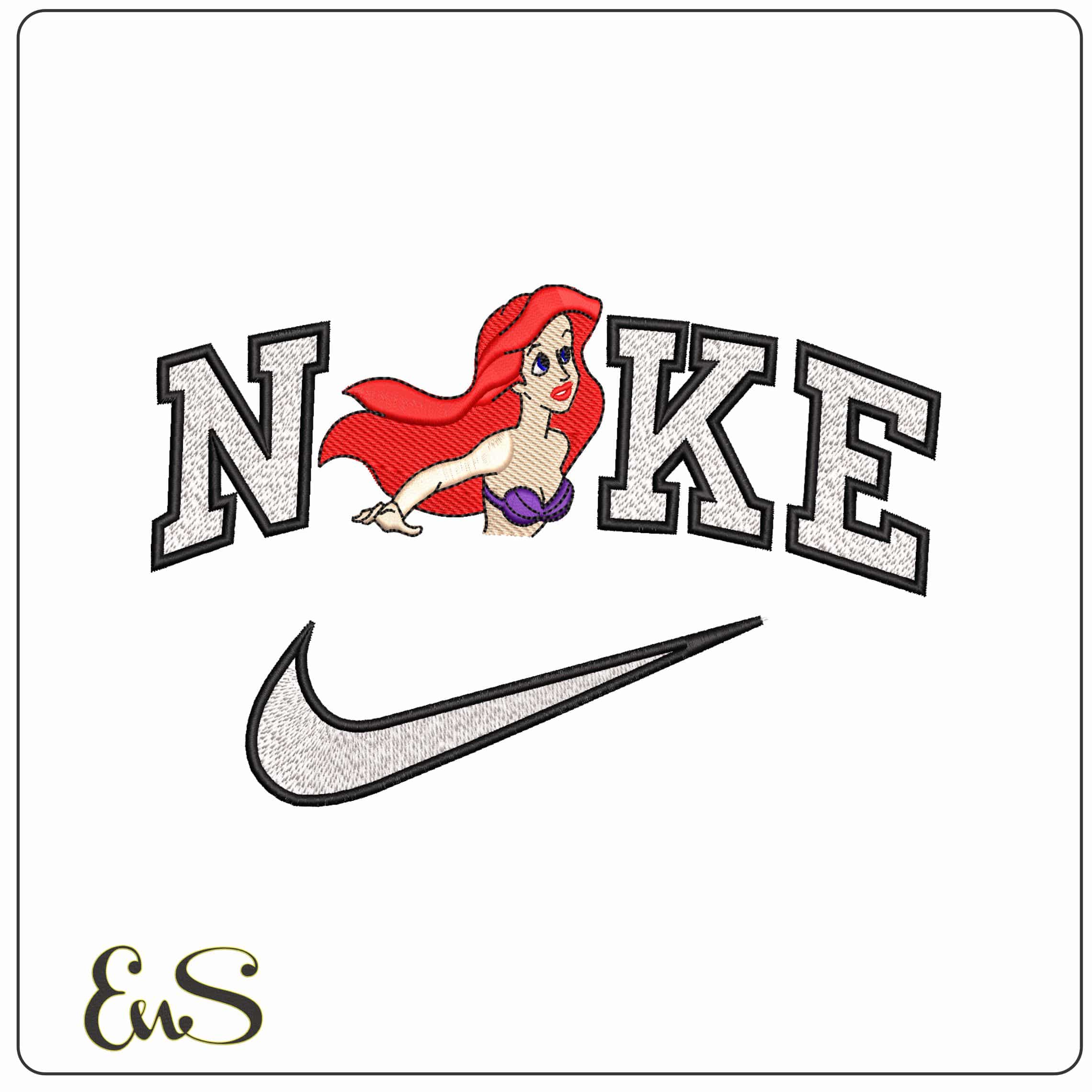 Nike Princess Ariel The Little Mermaid Disney  - Elegant embroidery design file-instant download