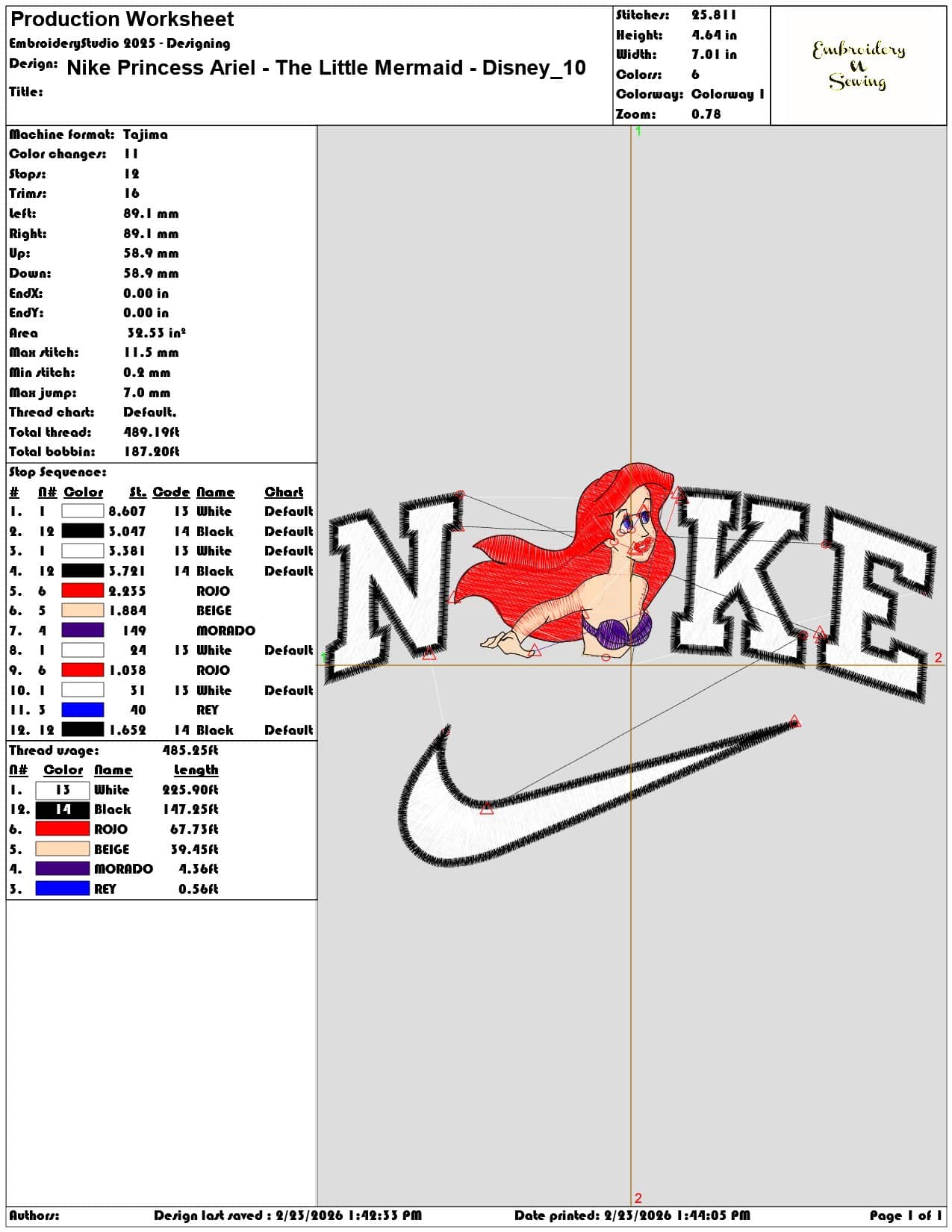 Nike Princess Ariel The Little Mermaid Disney  - Elegant embroidery design file-instant download — view 3