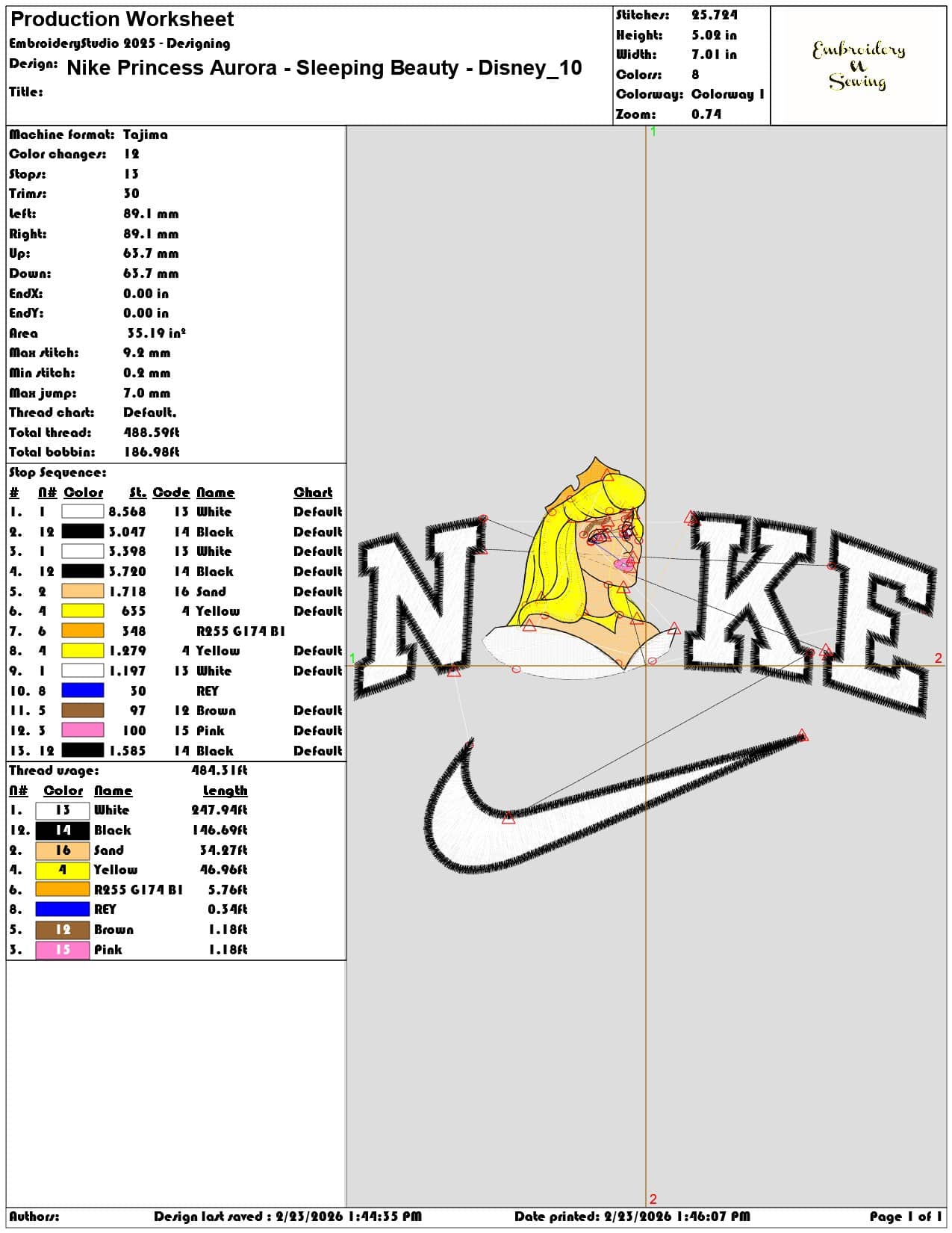 Nike Princess Aurora Sleeping Beauty Disney  - Elegant embroidery design file-instant download — view 3