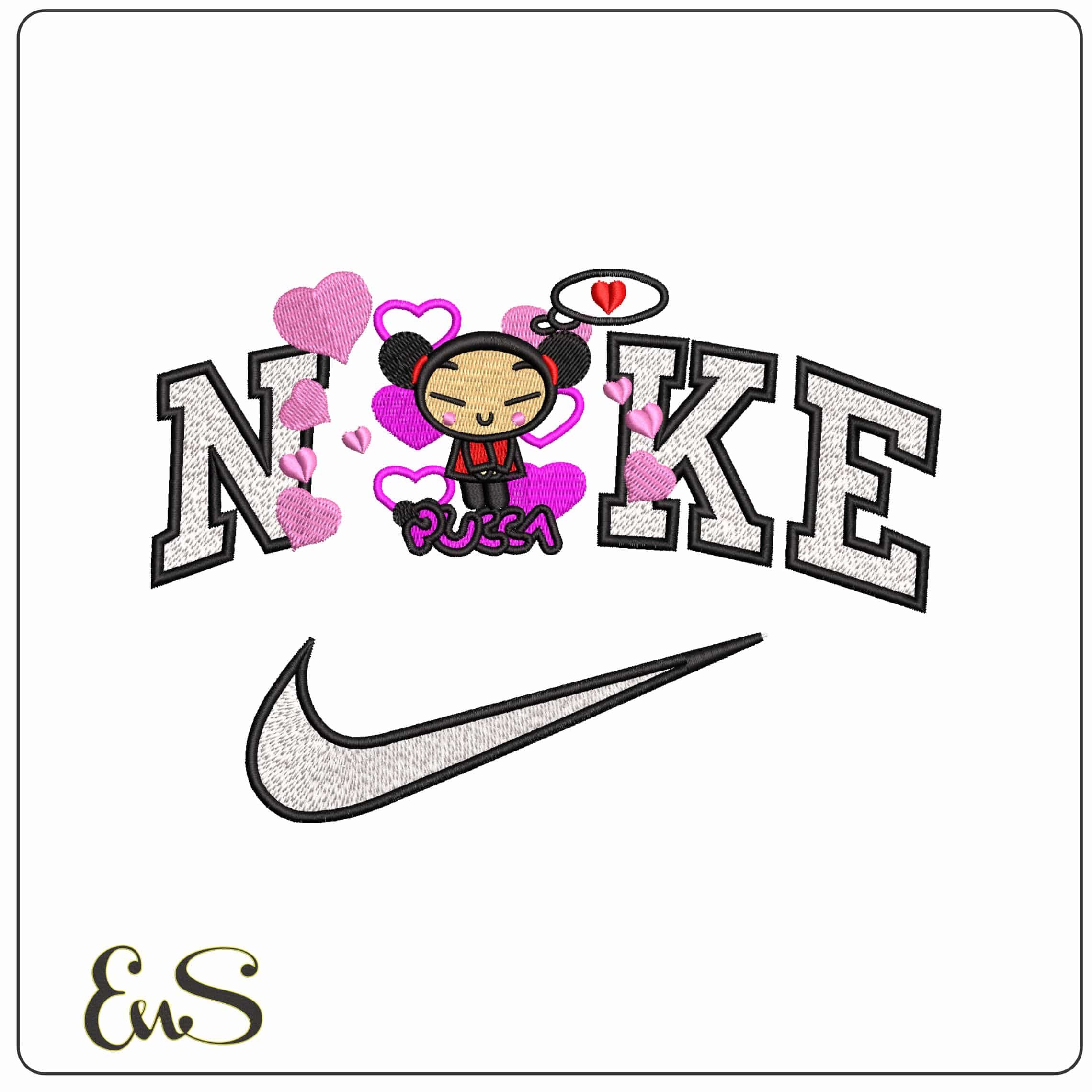 Nike Pucca Pink Purple love hearts Anime  - Elegant embroidery design file-instant download