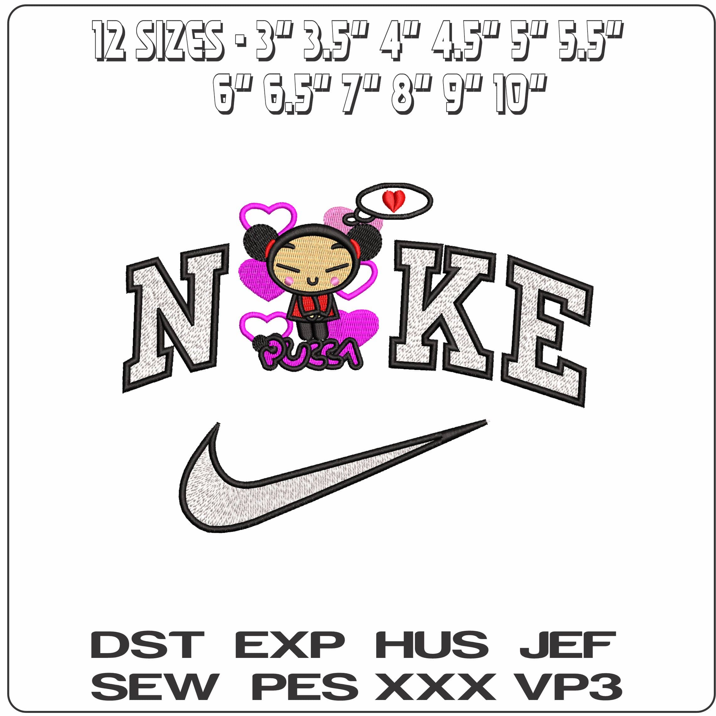 Nike Pucca Purple love hearts Anime  - Elegant embroidery design file-instant download — view 2