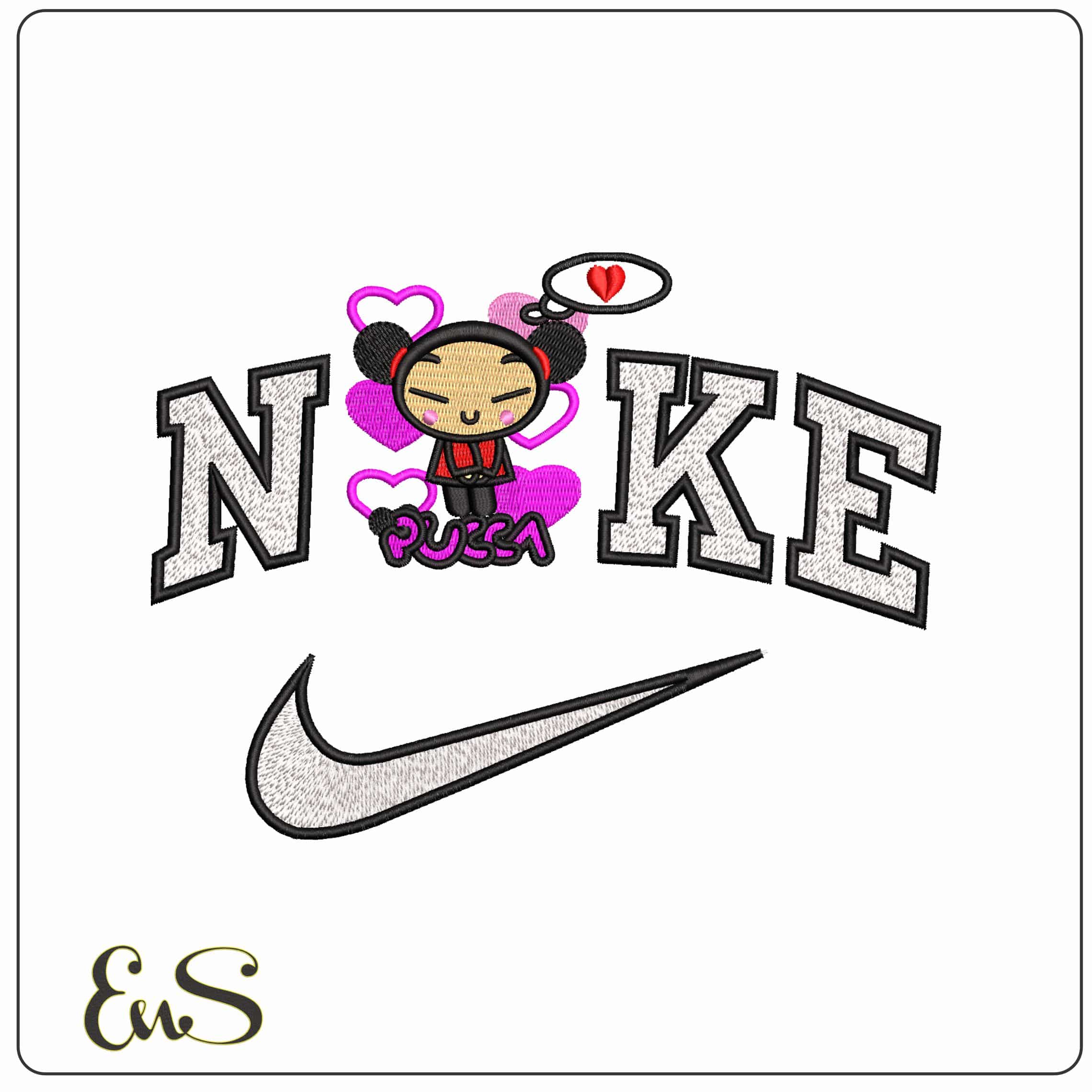 Nike Pucca Purple love hearts Anime  - Elegant embroidery design file-instant download