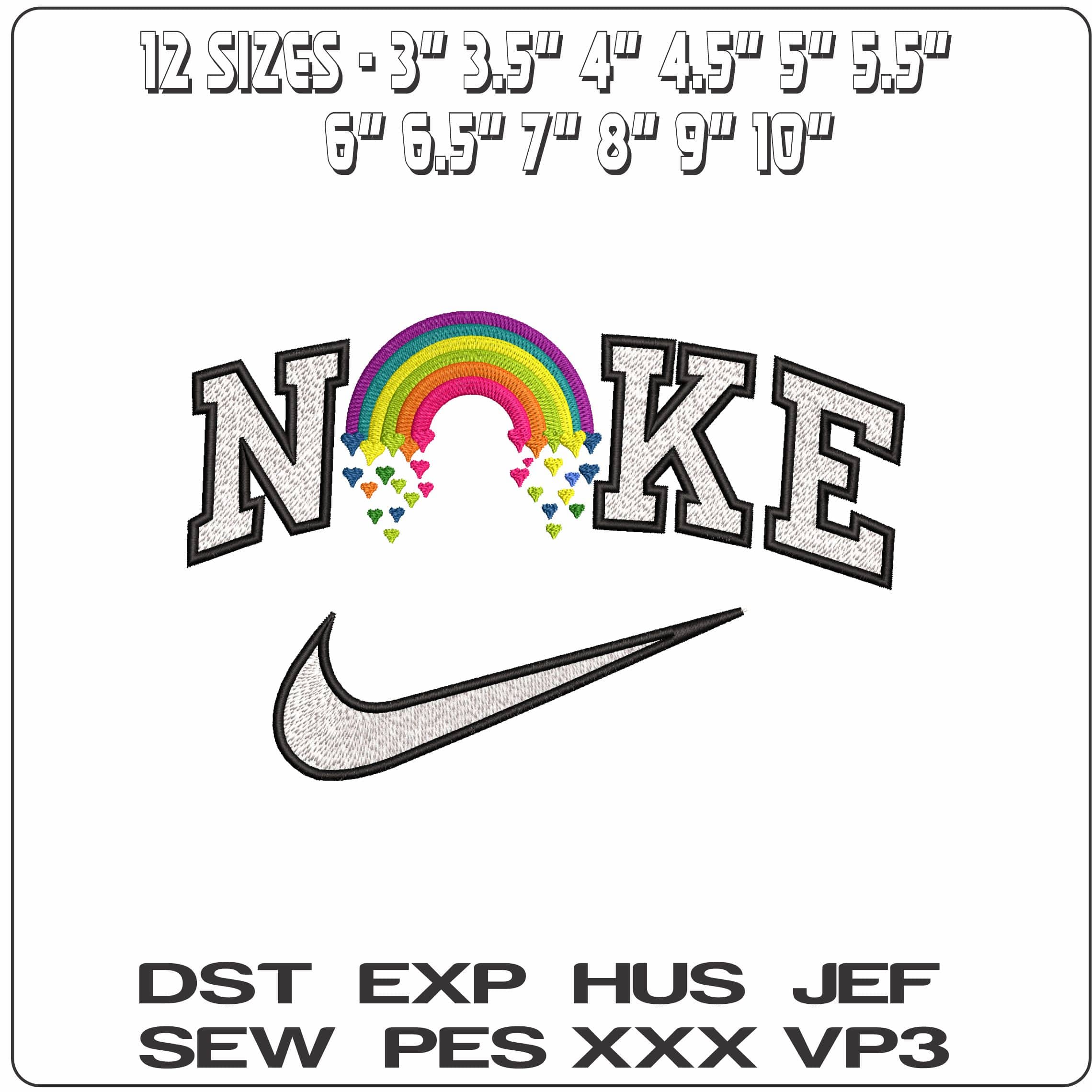 Nike Rainbow with Hearts  - Elegant embroidery design file-instant download — view 2