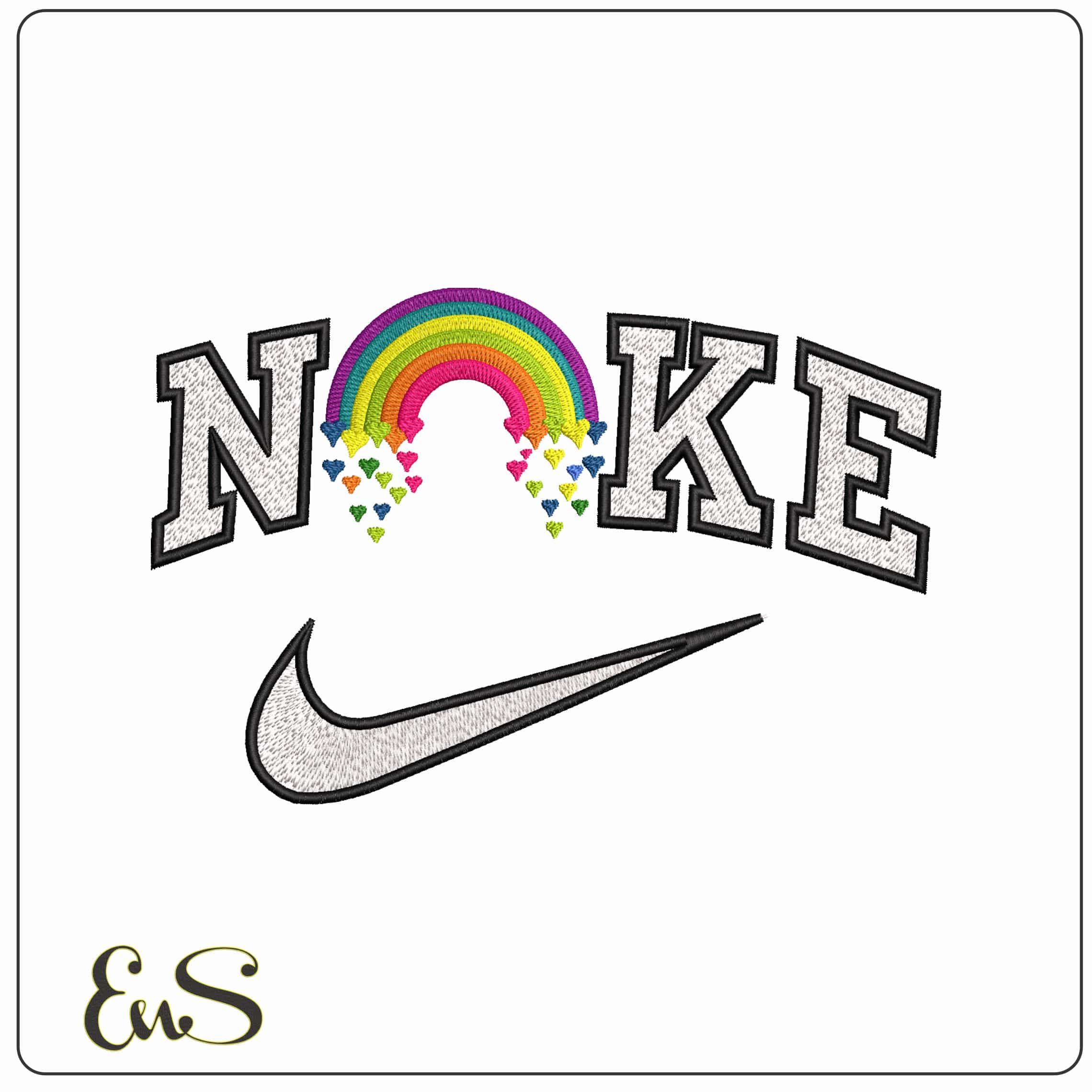 Nike Rainbow with Hearts  - Elegant embroidery design file-instant download