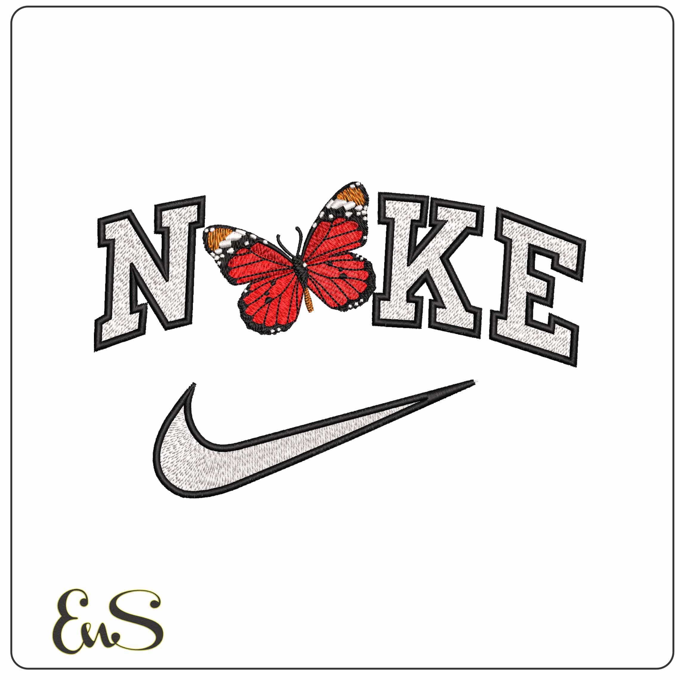 Nike Red Butterfly  - Elegant embroidery design file-instant download
