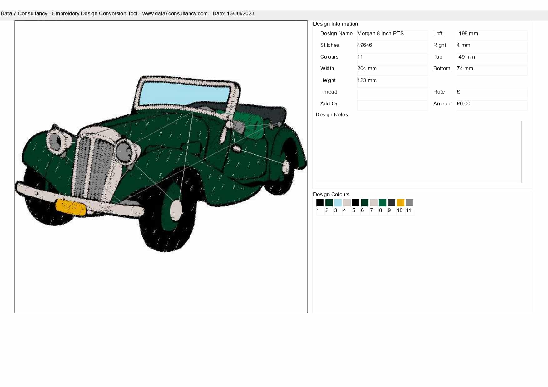 Early Morgan car embroidery design - Classic car embroidery design machine pattern toddler embroidery file - instant download in a frame — view 2
