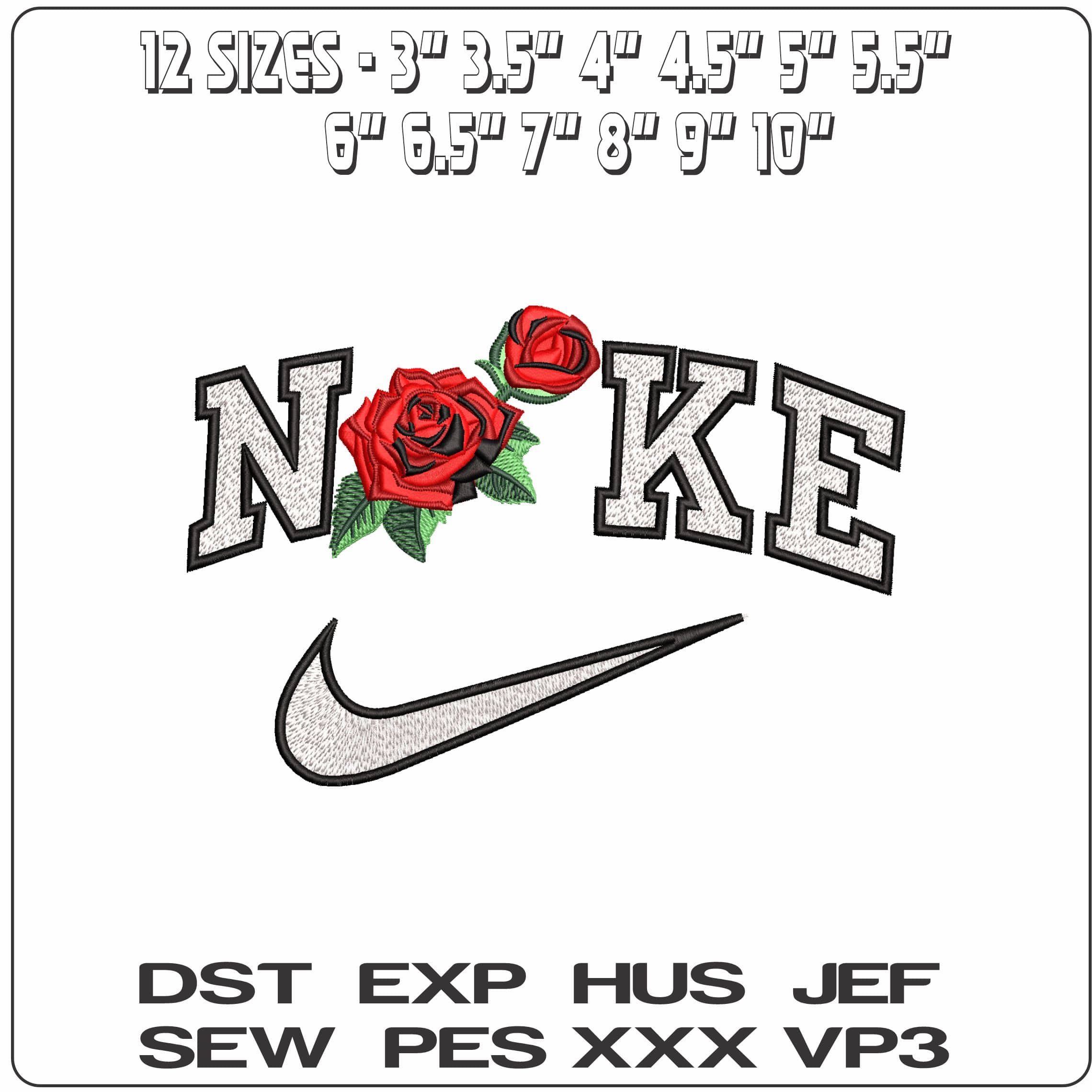 Nike Red Roses  - Elegant embroidery design file-instant download — view 2