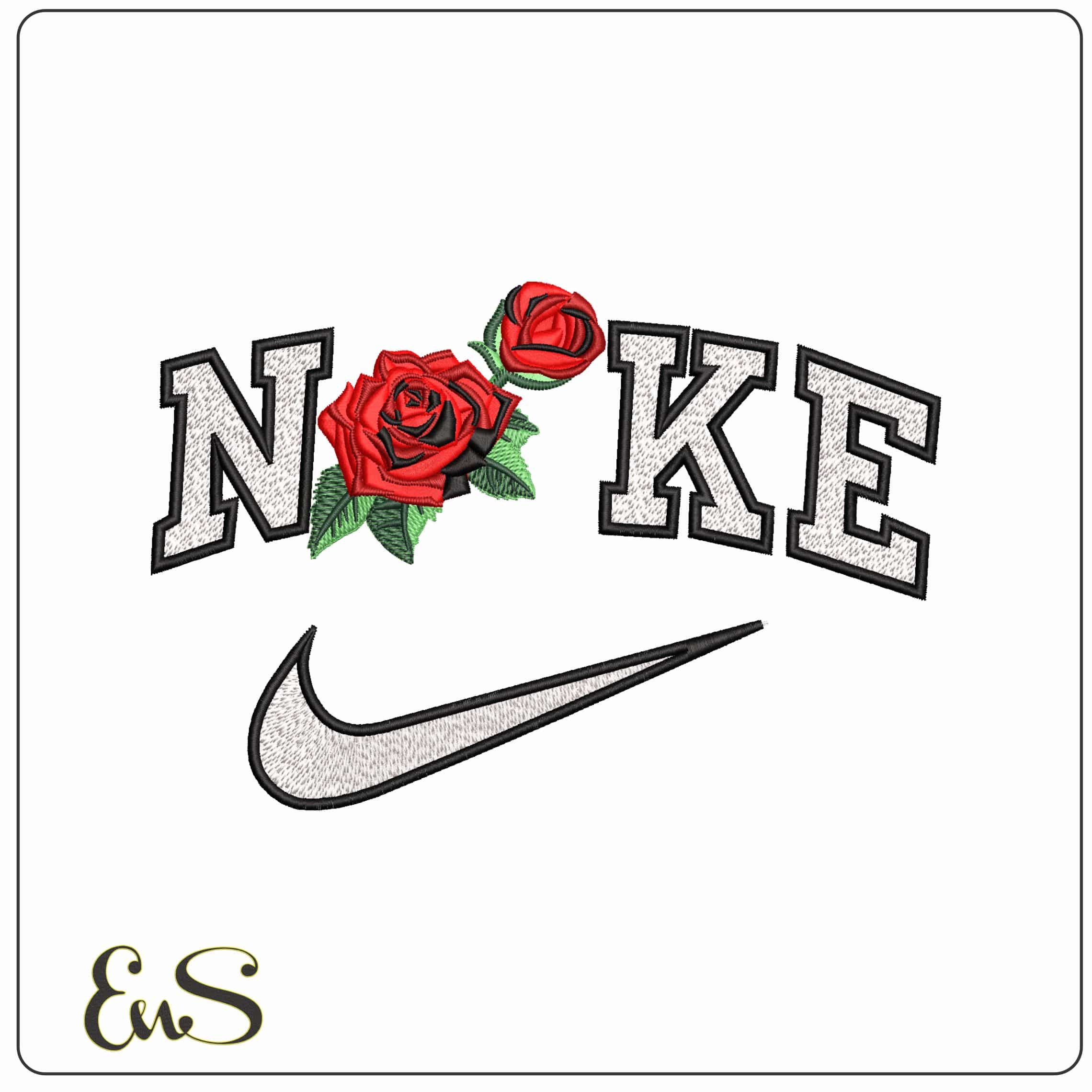 Nike Red Roses  - Elegant embroidery design file-instant download