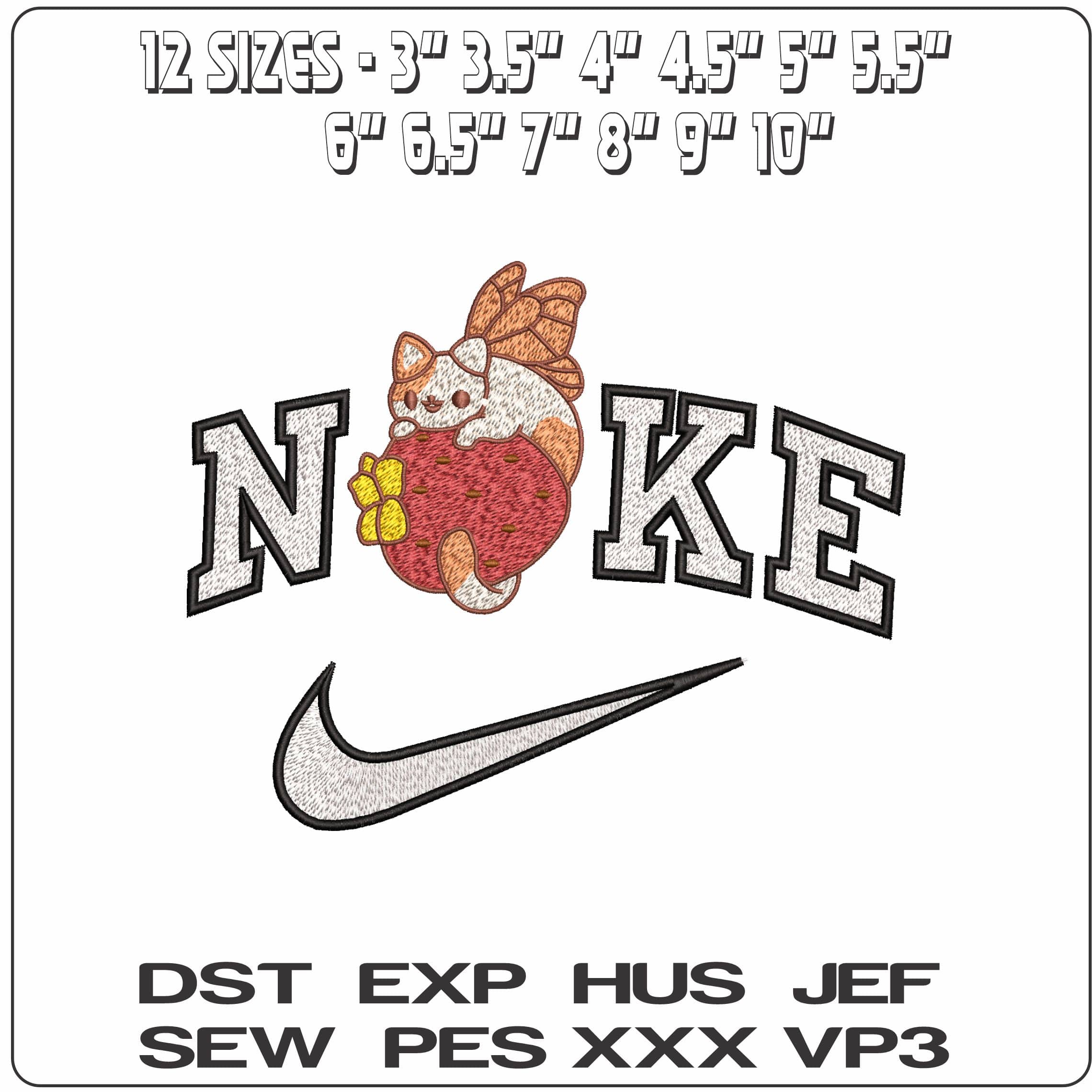 Nike Rihnlin Butterfly Cat on Strawberry  - Elegant embroidery design file-instant download — view 2