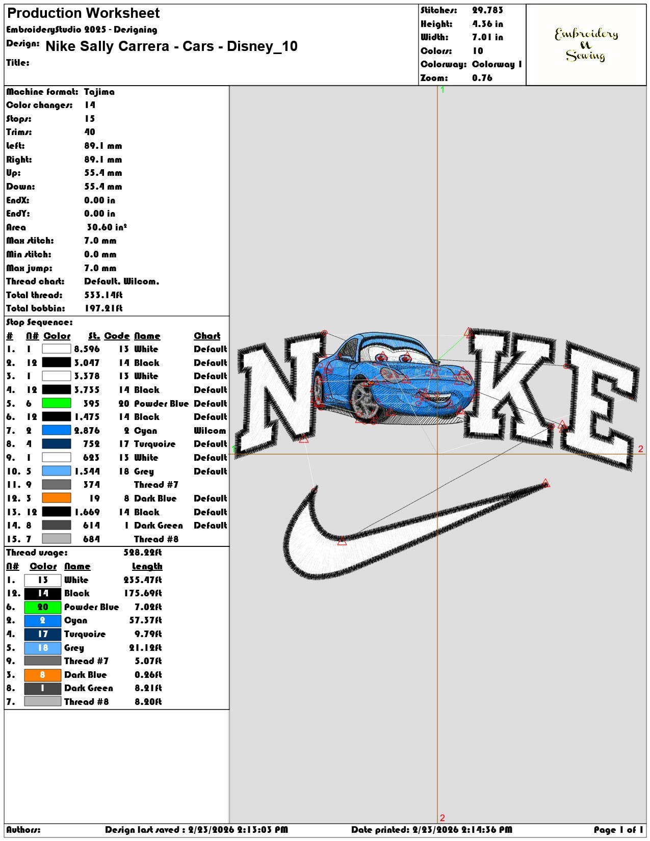 Nike Sally Carrera Cars Disney  - Elegant embroidery design file-instant download — view 3