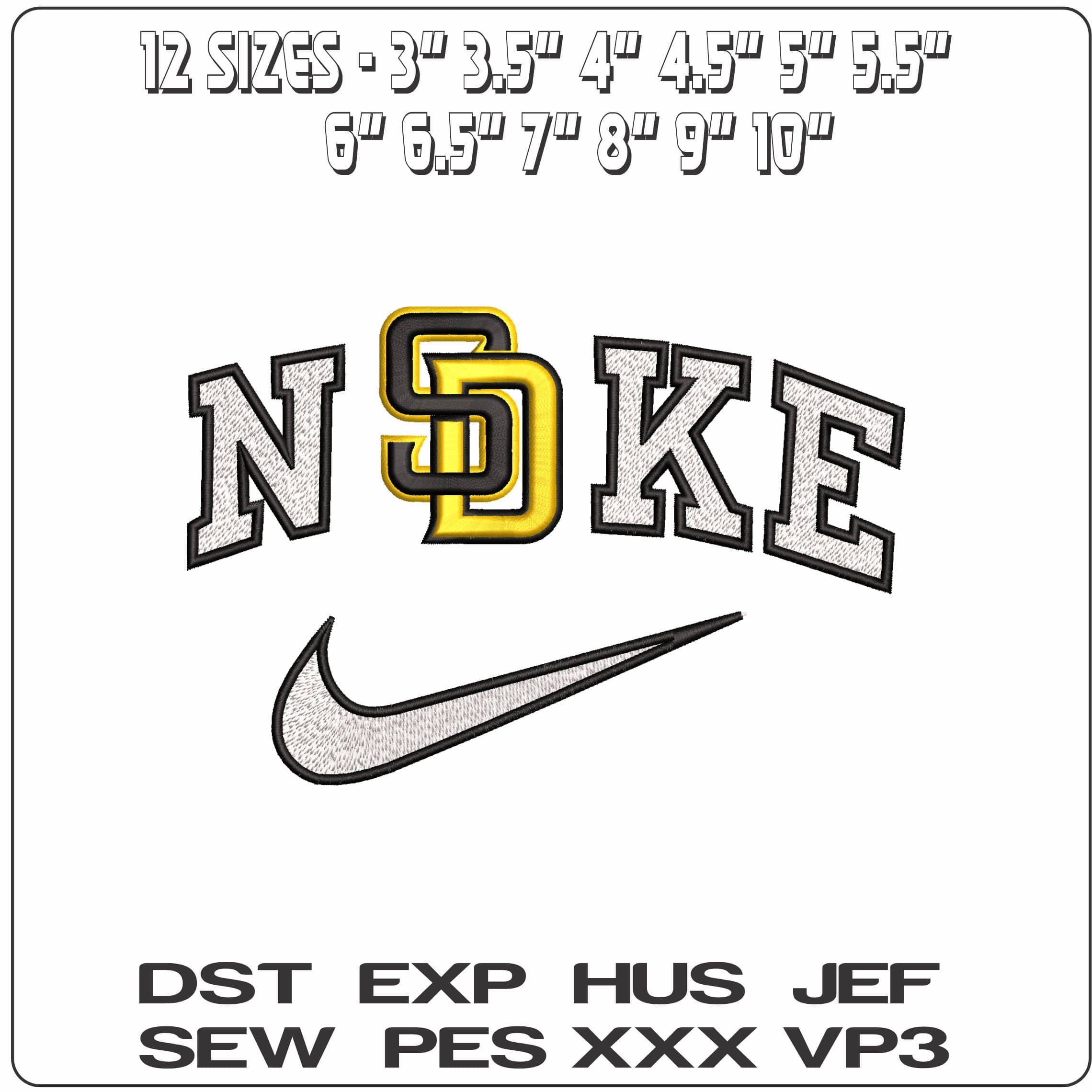 Nike SD Black and Gold San Diego MLB  - Elegant embroidery design file-instant download — view 2