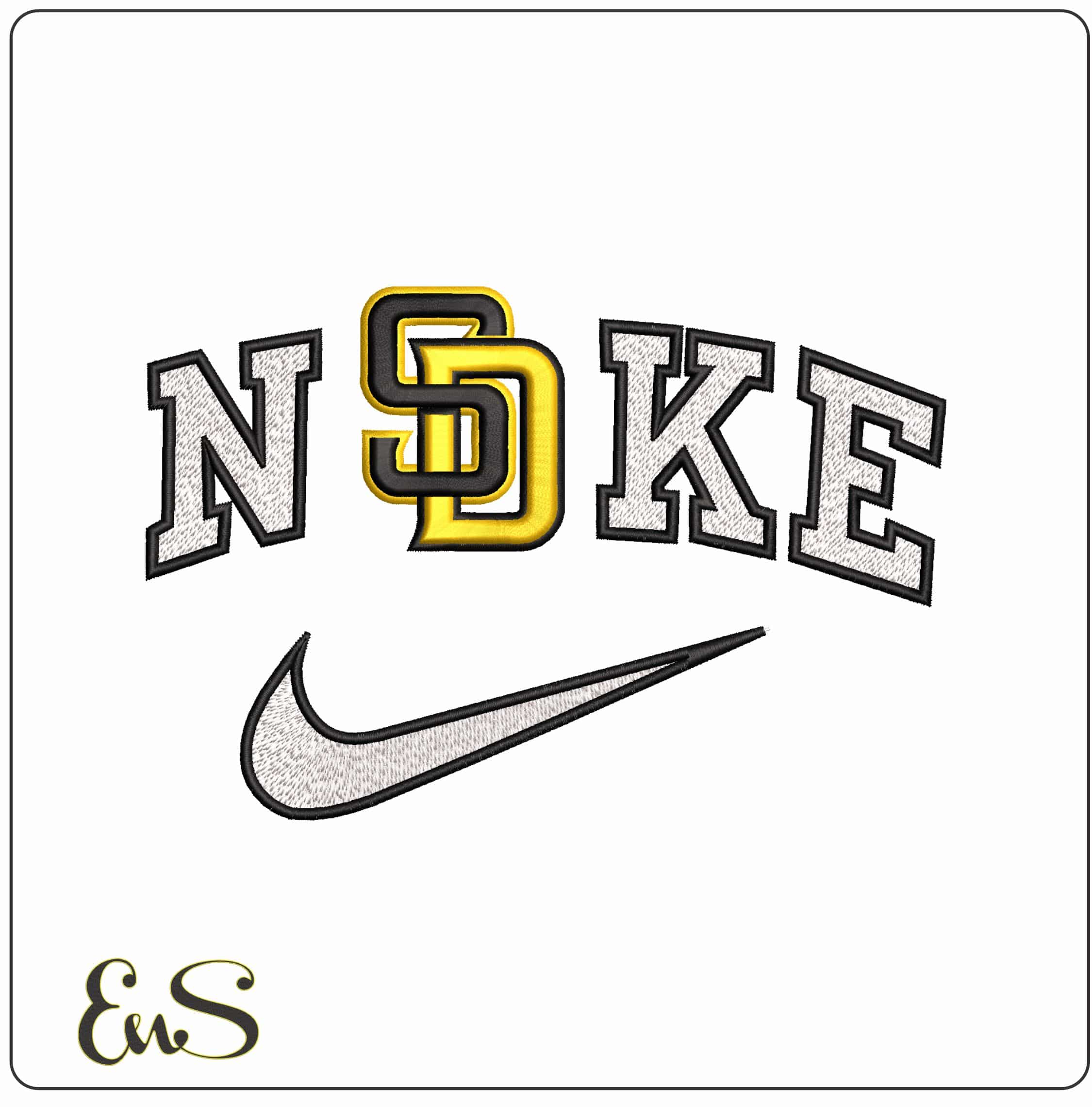 Nike SD Black and Gold San Diego MLB  - Elegant embroidery design file-instant download