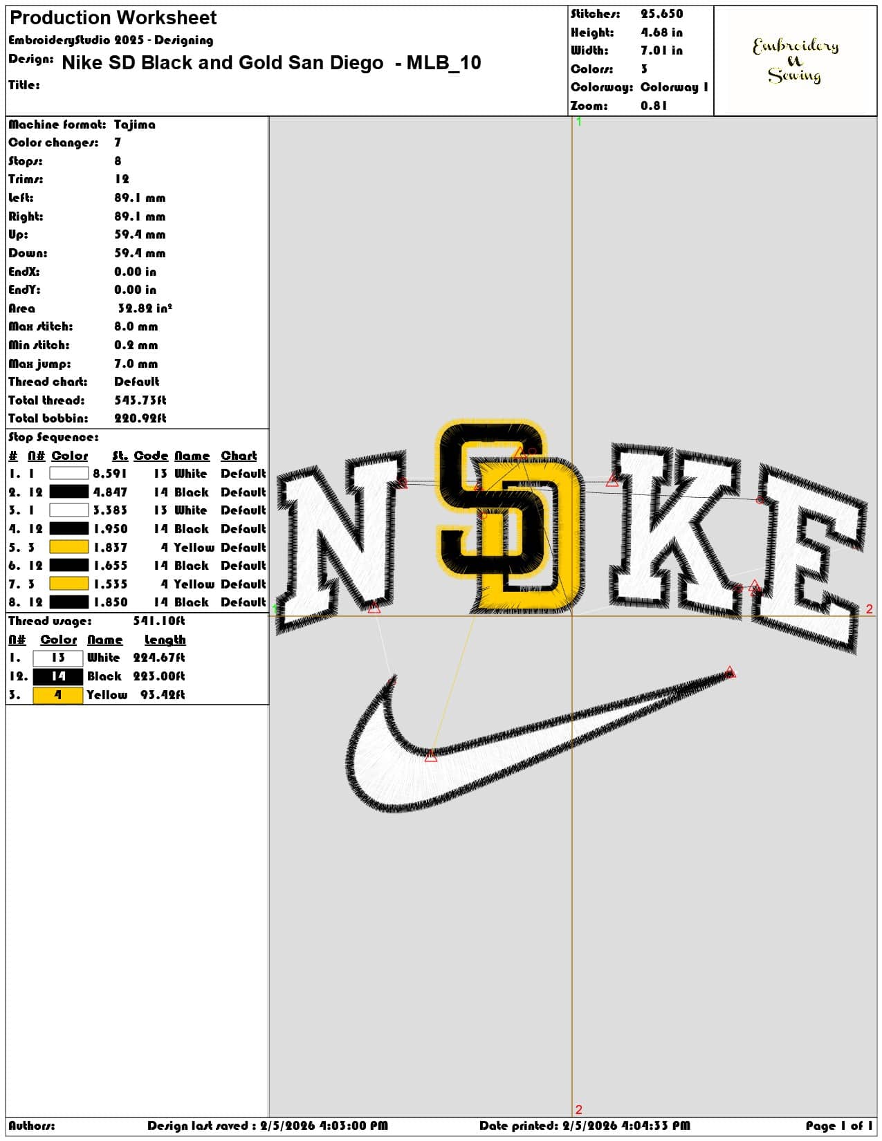 Nike SD Black and Gold San Diego MLB  - Elegant embroidery design file-instant download — view 3