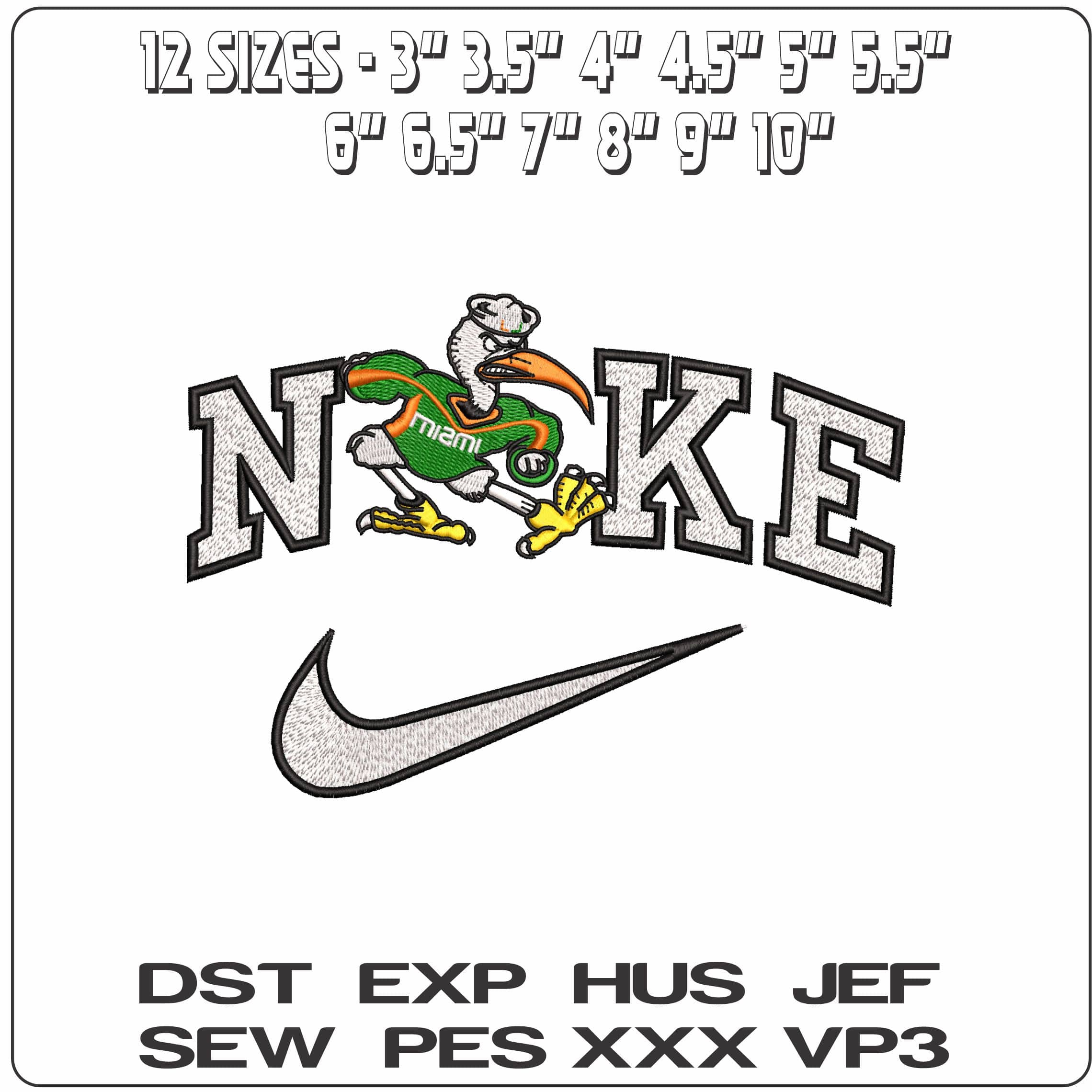 Nike Sebastian the Ibis University of Miami Huricanes College  - Elegant embroidery design file-instant download — view 2