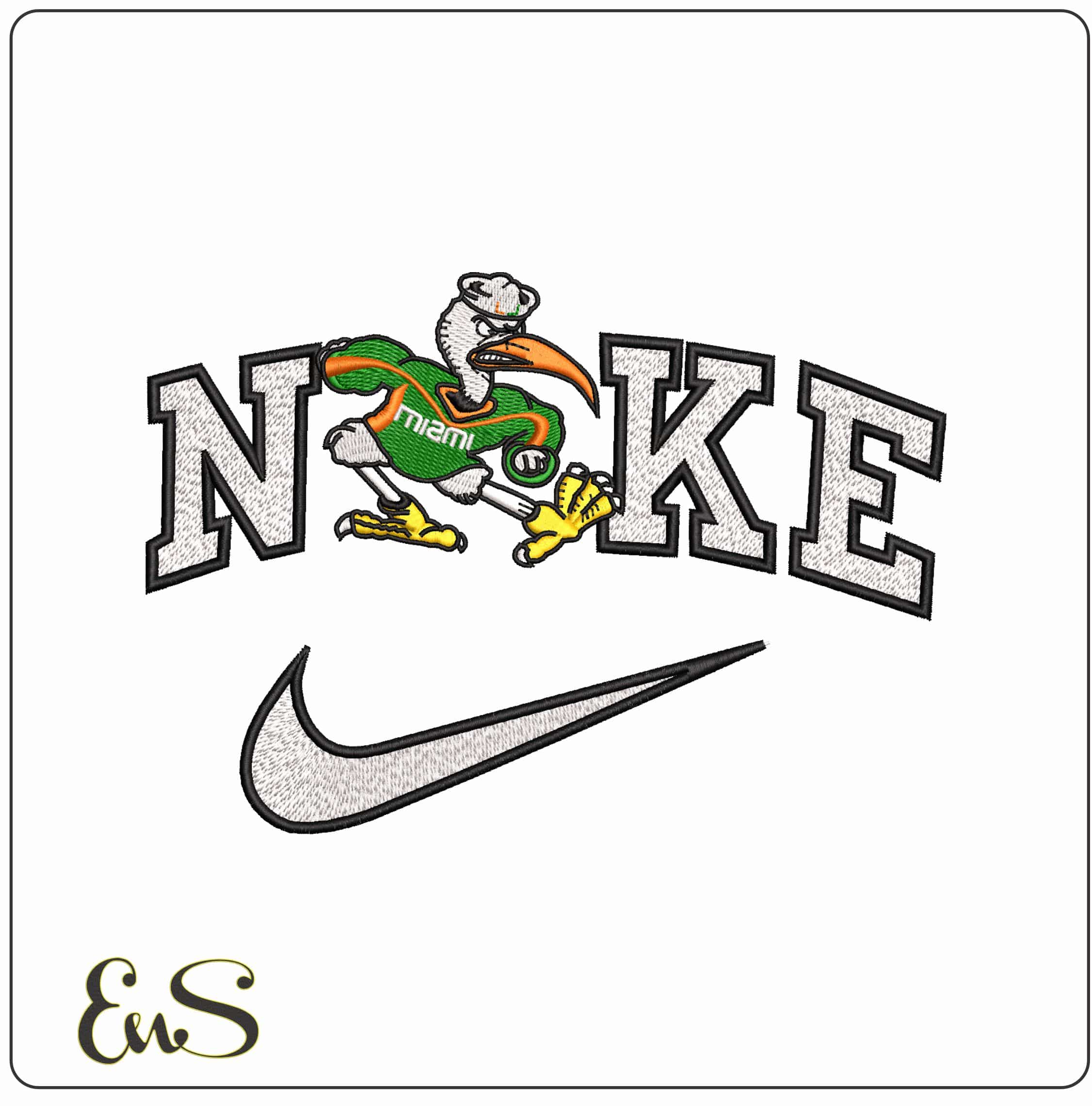 Nike Sebastian the Ibis University of Miami Huricanes College  - Elegant embroidery design file-instant download