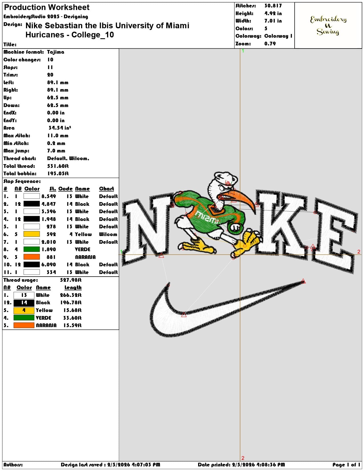 Nike Sebastian the Ibis University of Miami Huricanes College  - Elegant embroidery design file-instant download — view 3