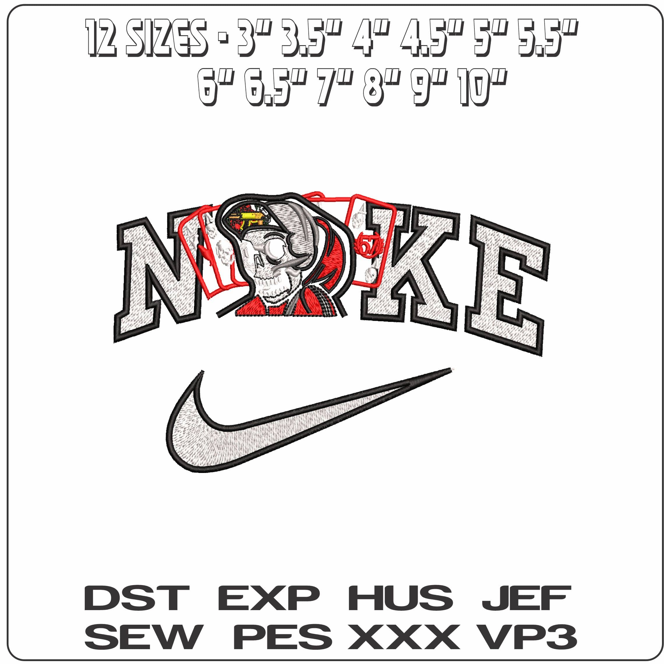 Nike Skeleton Skull with Card  - Elegant embroidery design file-instant download — view 2