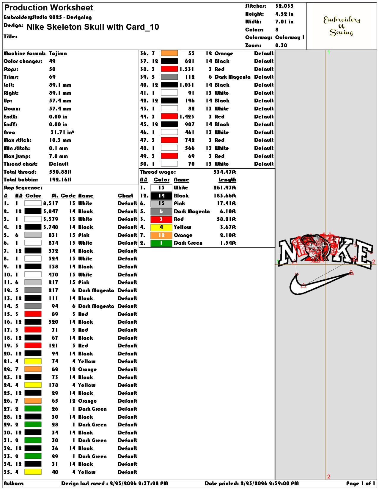 Nike Skeleton Skull with Card  - Elegant embroidery design file-instant download — view 3