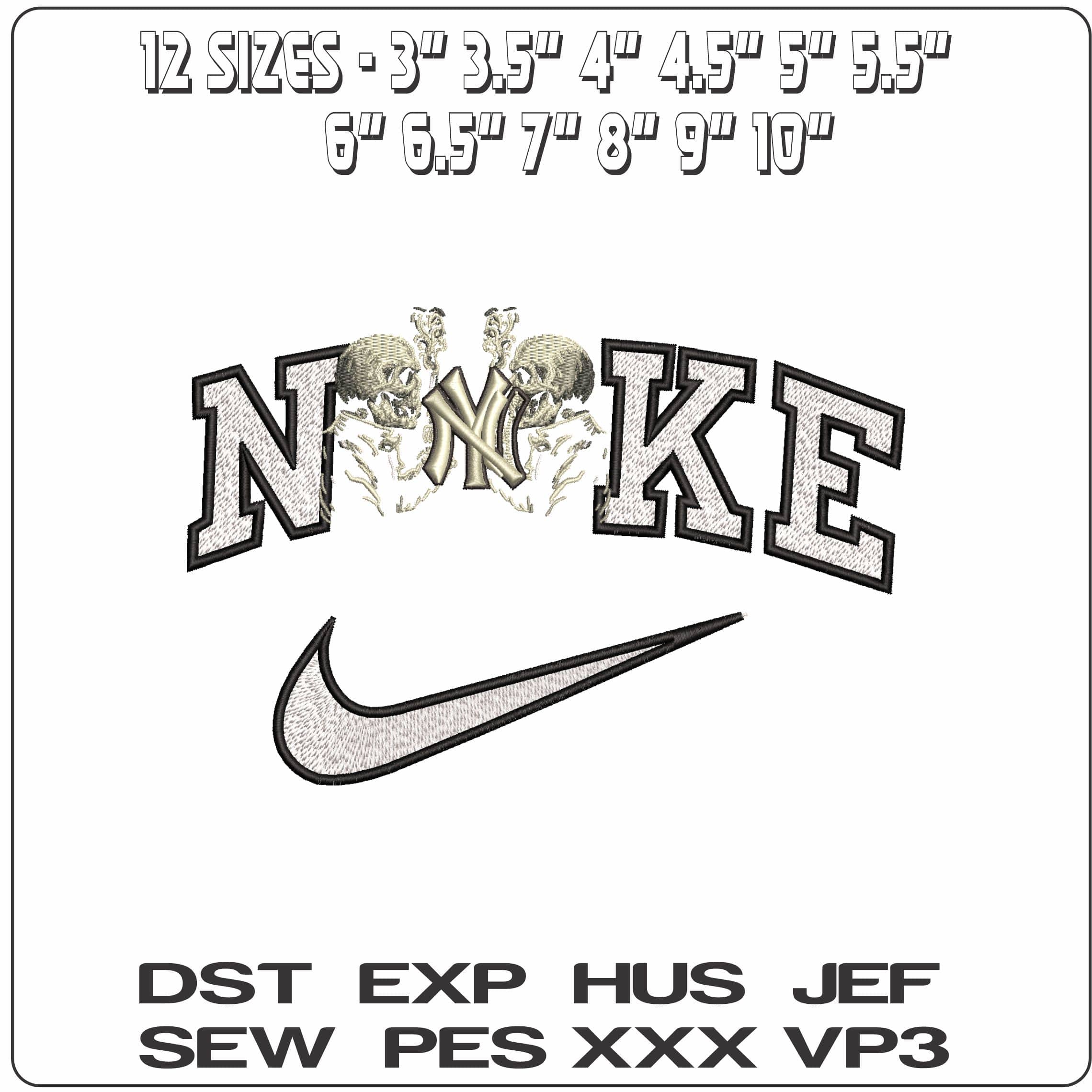 Nike Skeleton with Pistols NY New York  - Elegant embroidery design file-instant download — view 2