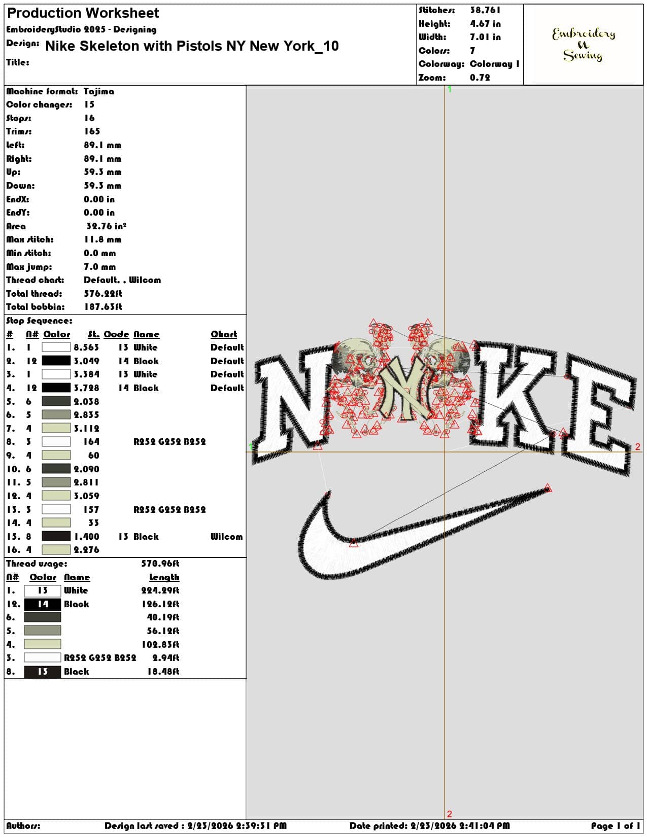 Nike Skeleton with Pistols NY New York  - Elegant embroidery design file-instant download — view 3