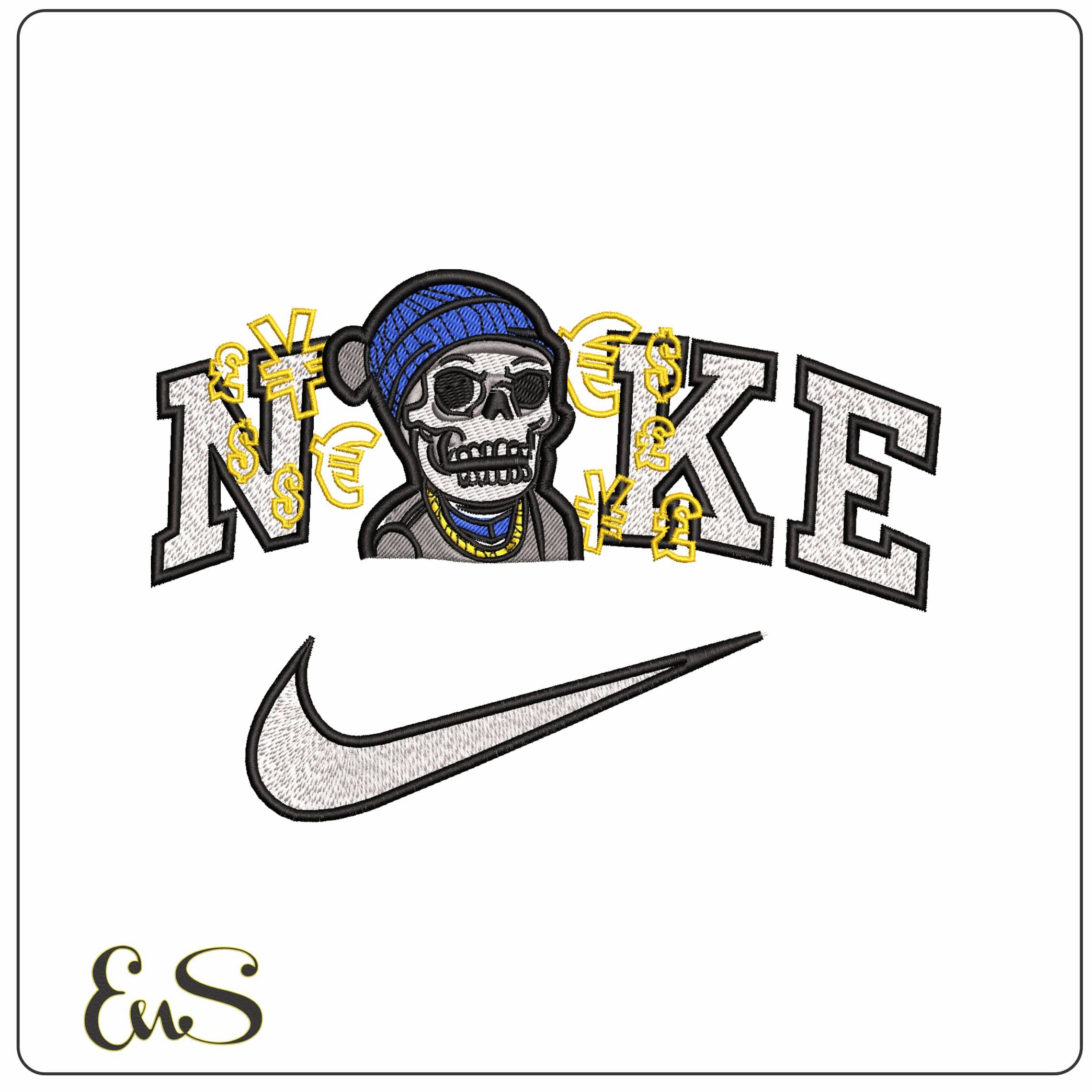 Nike Skulls In Beannie Money Signs  - Elegant embroidery design file-instant download
